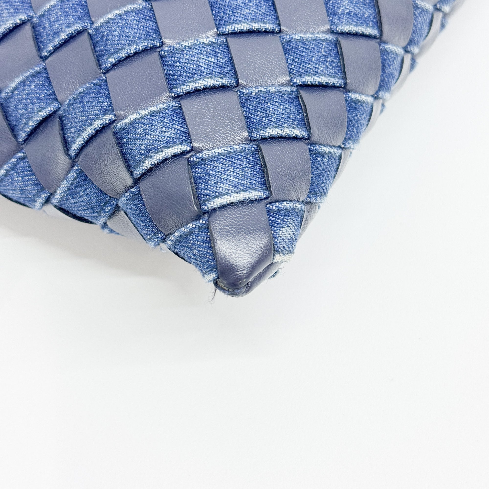 Intrecciato Blue Denim and Leather Clutch Bag