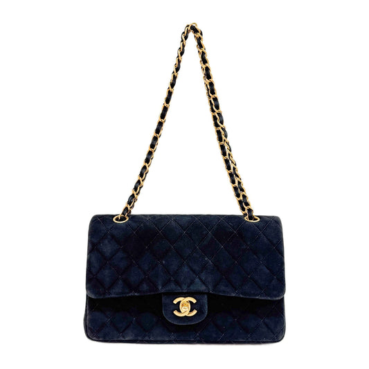Classic Double Flap Matelasse Black Suede Shoulder Bag