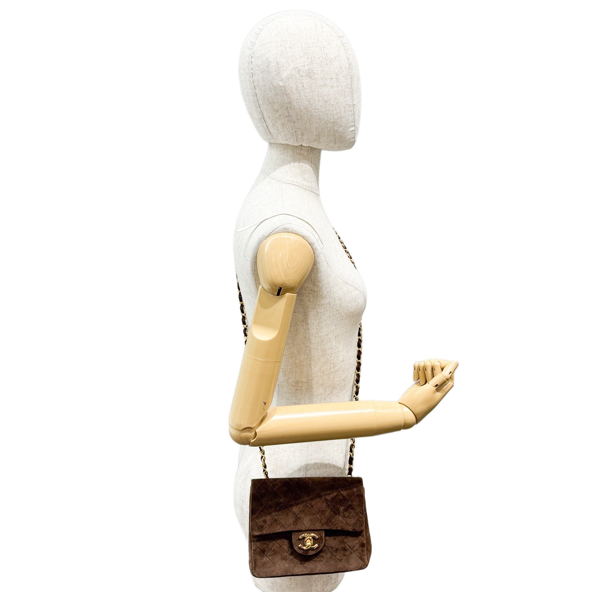Mini Classic Flap Matelasse Brown Suede Shoulder Bag