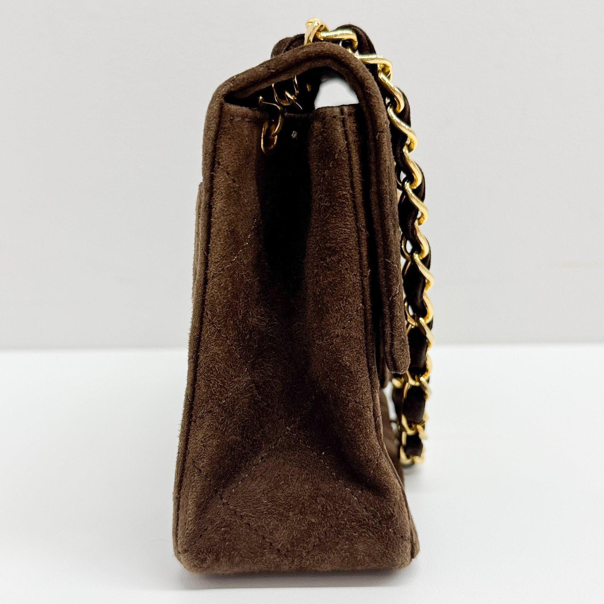 Mini Classic Flap Matelasse Brown Suede Shoulder Bag