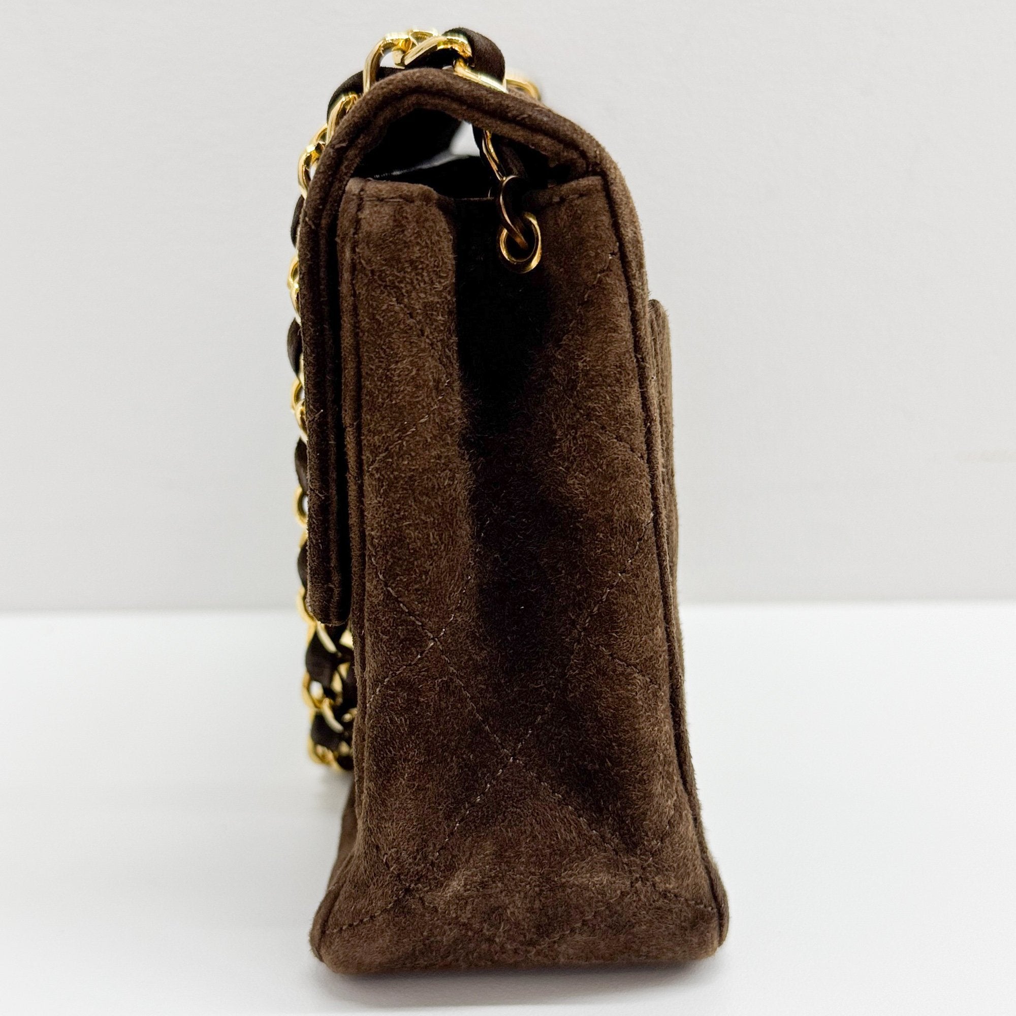 Mini Classic Flap Matelasse Brown Suede Shoulder Bag