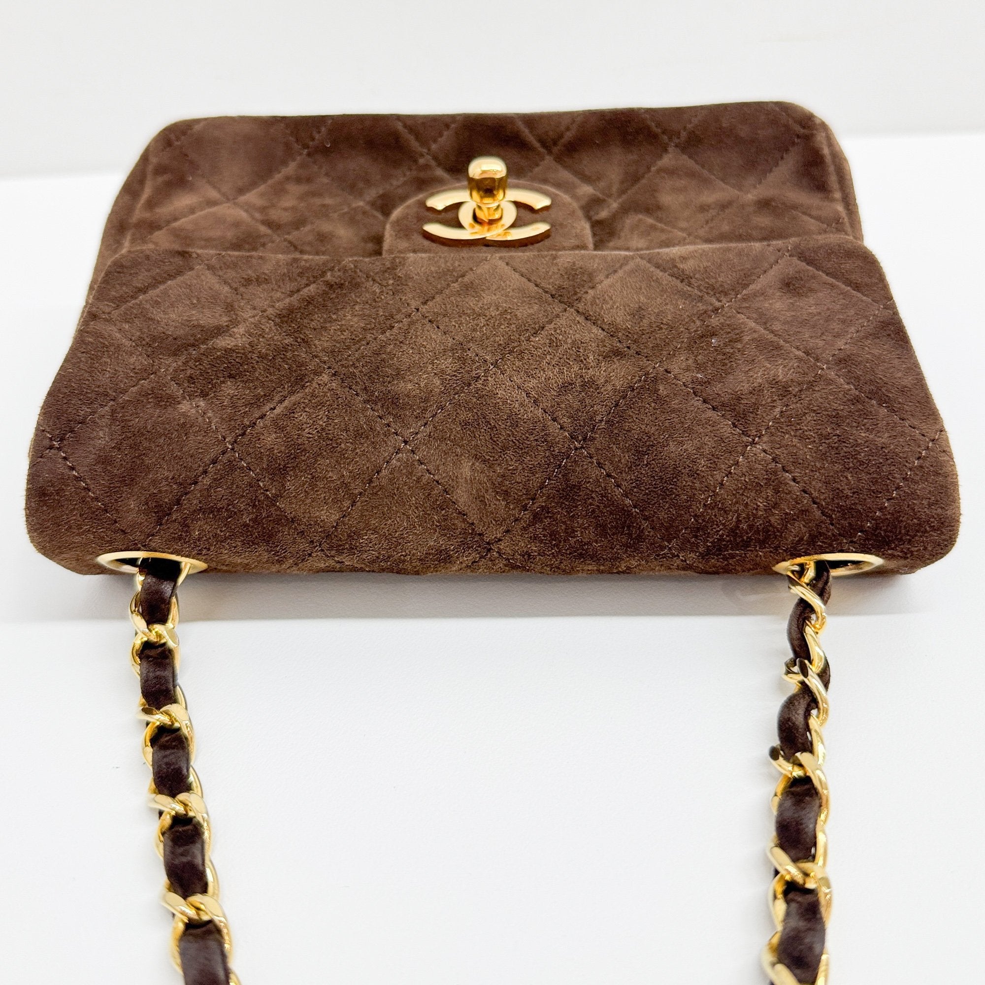 Mini Classic Flap Matelasse Brown Suede Shoulder Bag