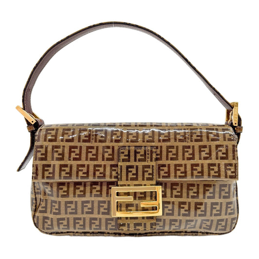 Baguette Brown Zucchino Patent Coated Canvas Shoulder Bag