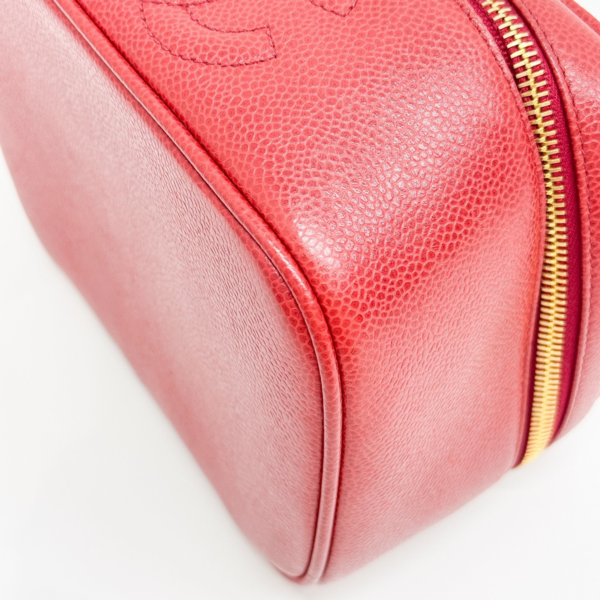 CC Logo Red Leather Vanity Bag
