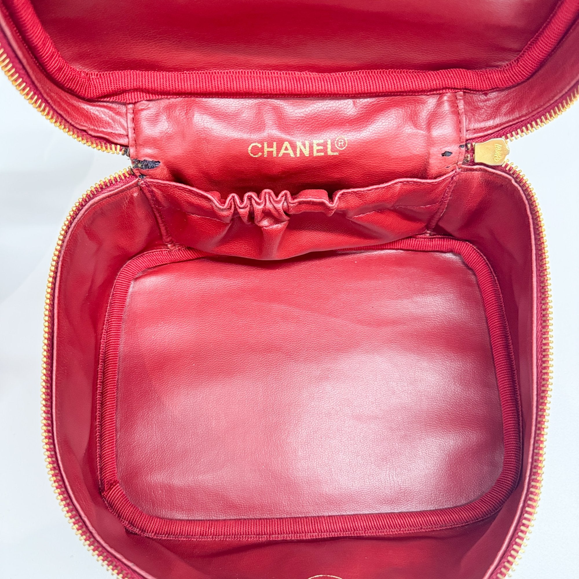 CC Logo Red Leather Vanity Bag