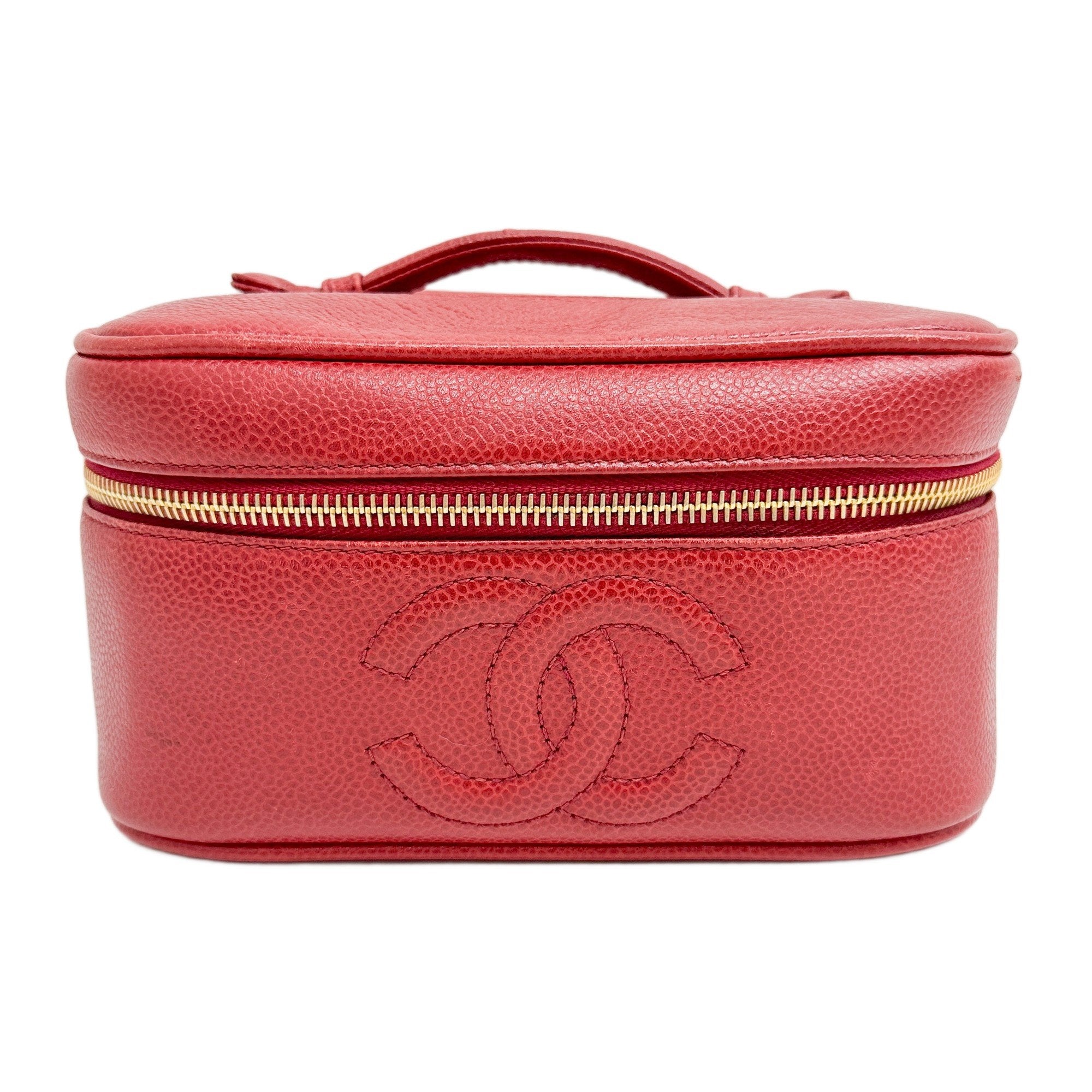 CC Logo Red Leather Vanity Bag