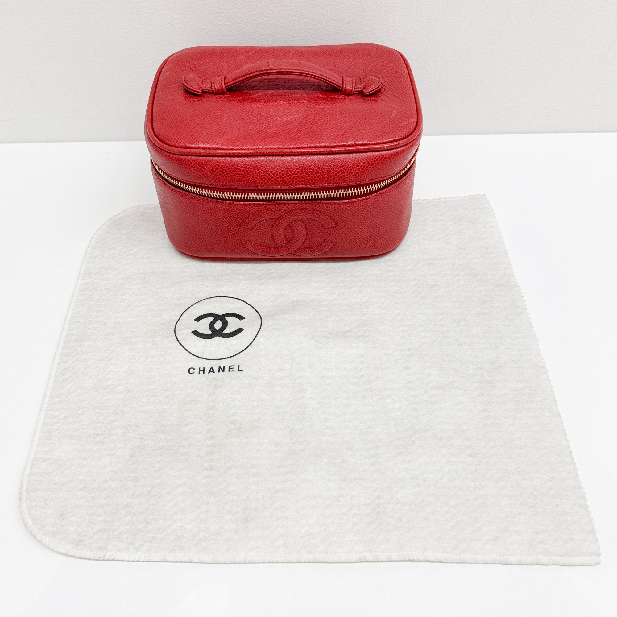 CC Logo Red Leather Vanity Bag