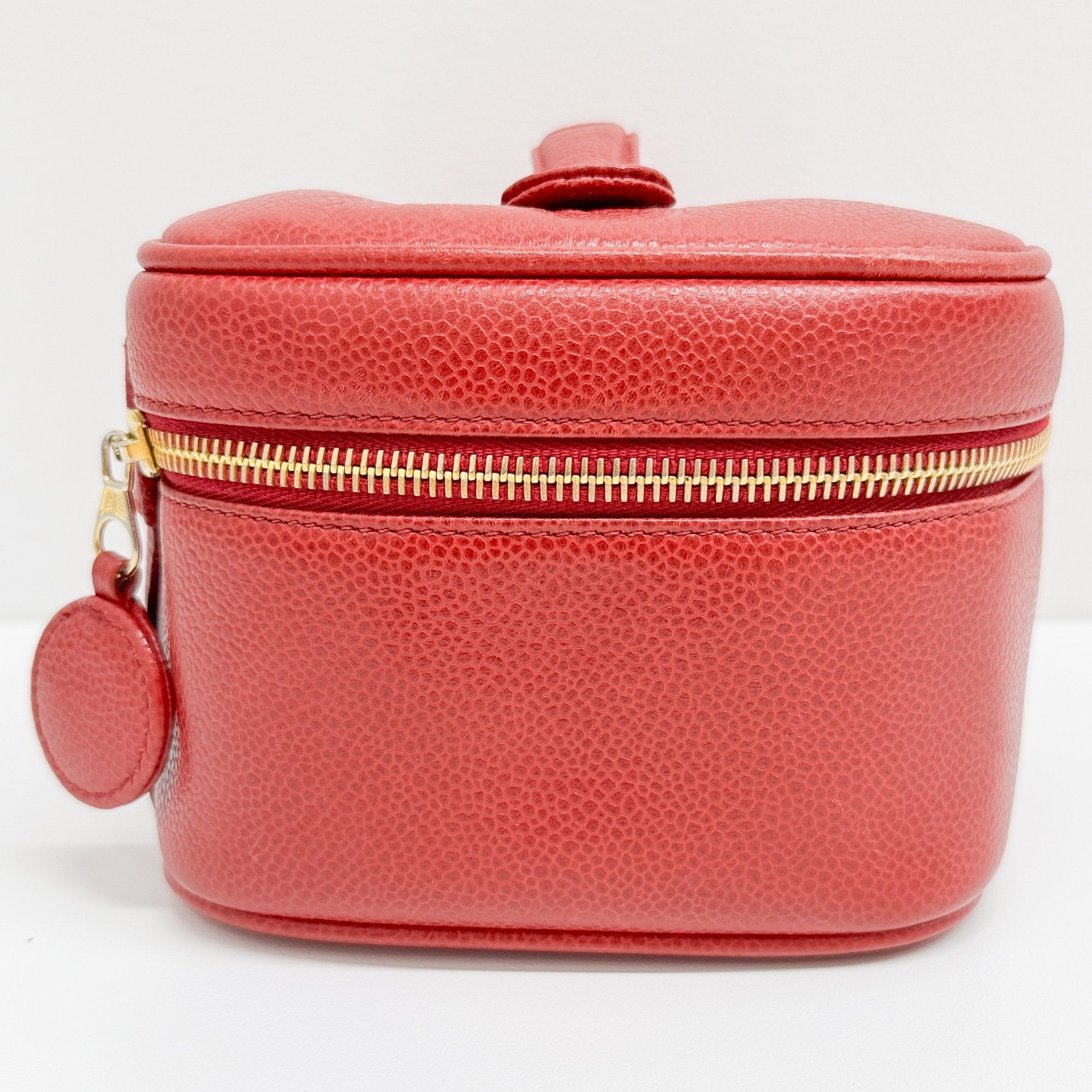 CC Logo Red Leather Vanity Bag
