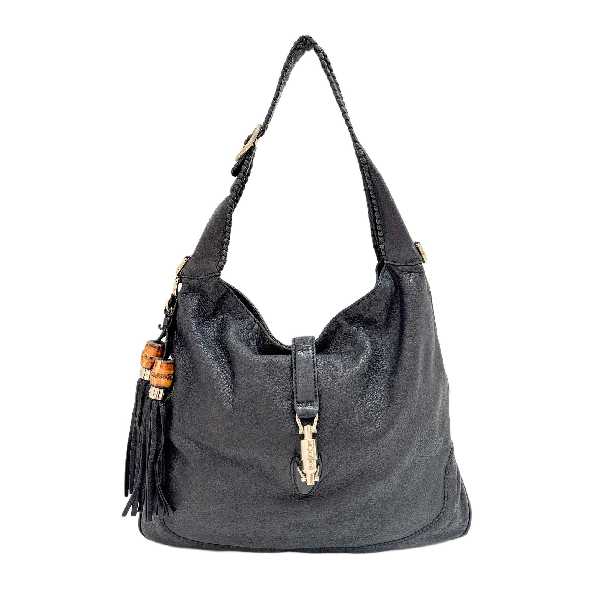 New Jackie Black Leather Shoulder Bag