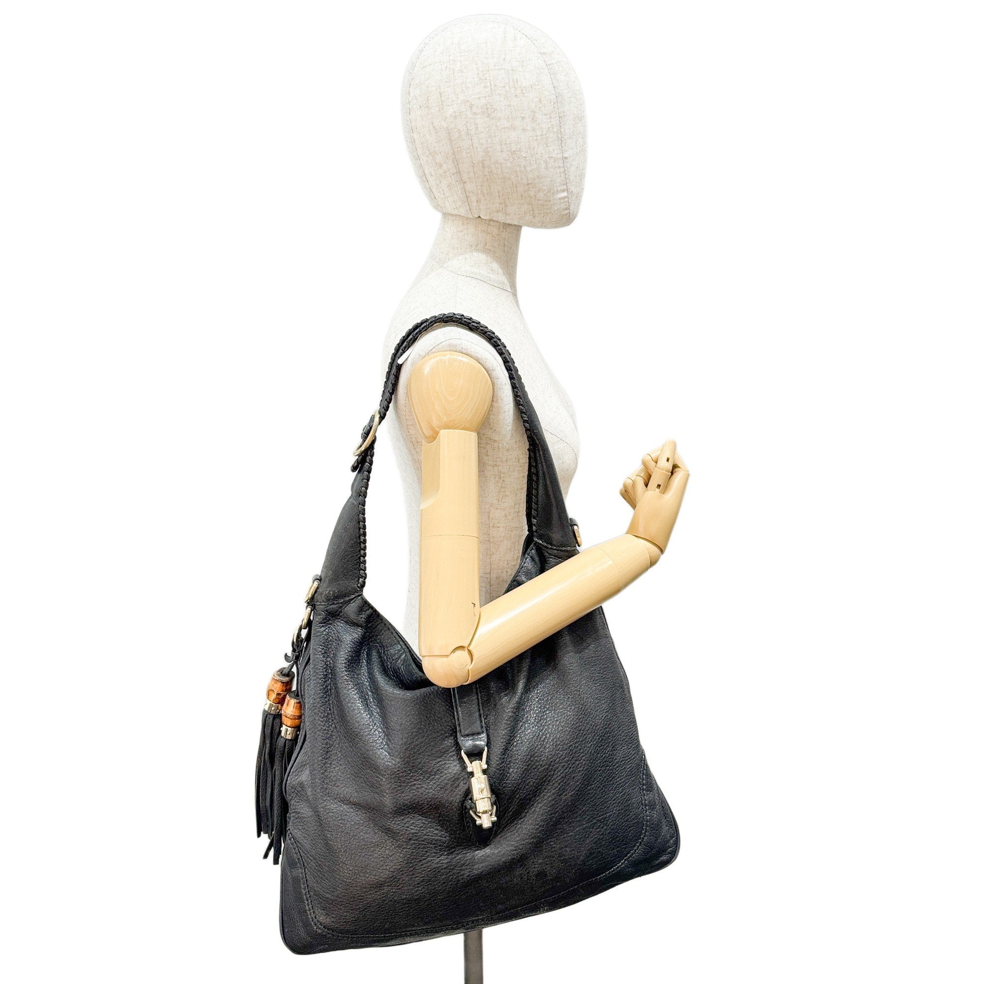 New Jackie Black Leather Shoulder Bag