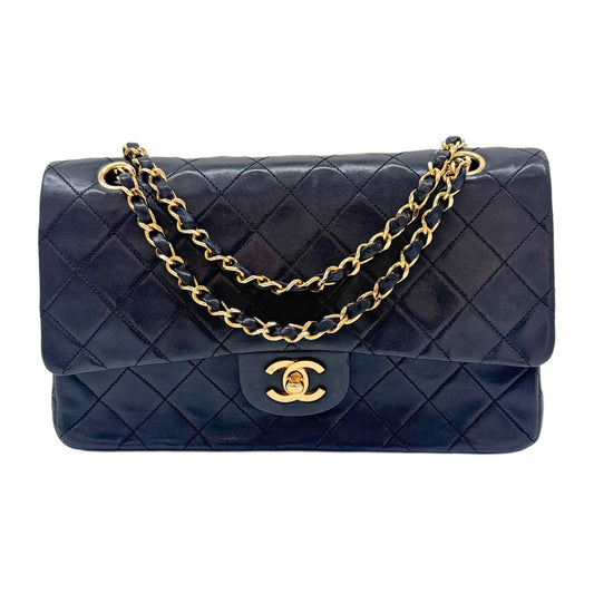 Classic Double Flap Matelasse Black Leather Shoulder Bag