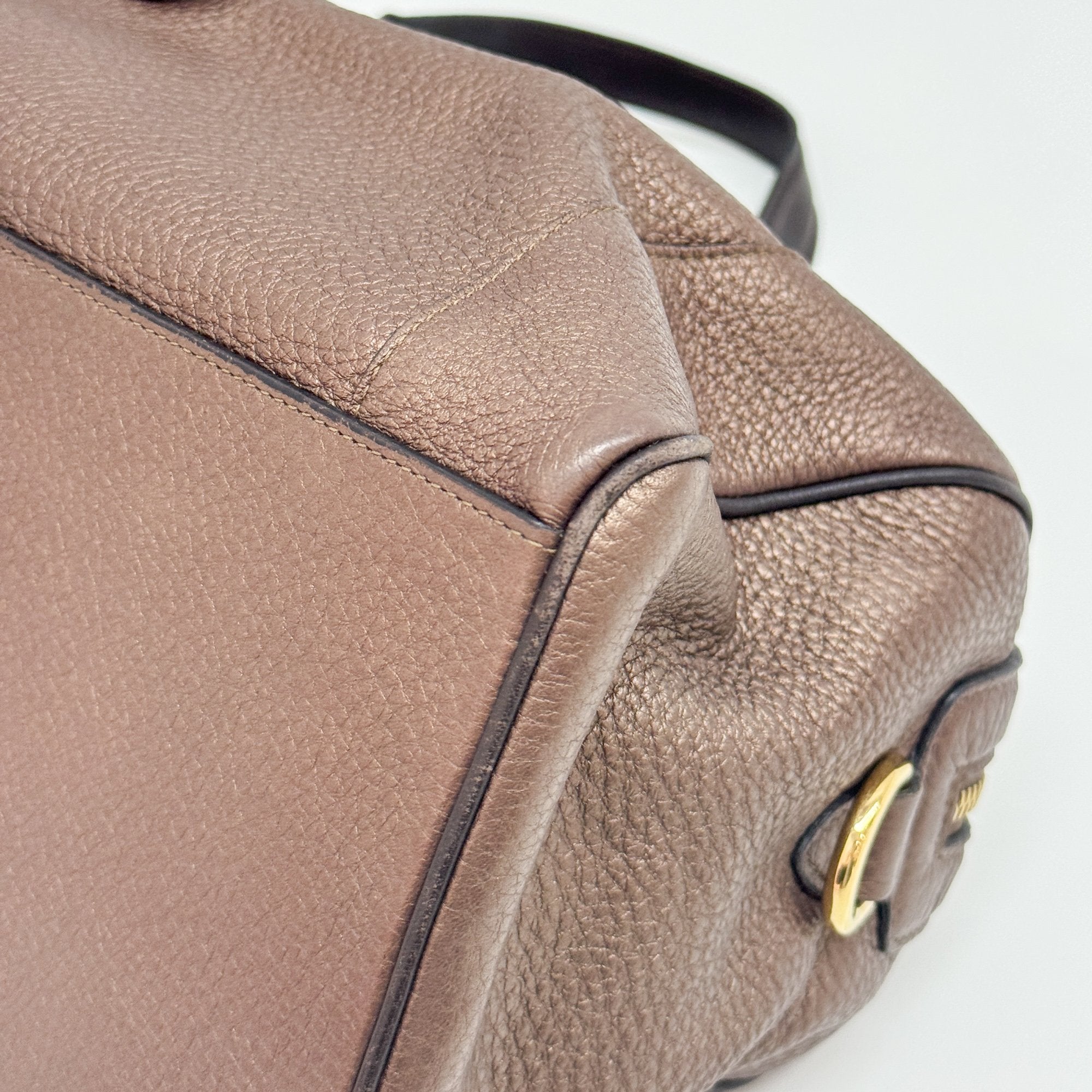 Anagram Bronz Metallic Leather Hand Bag