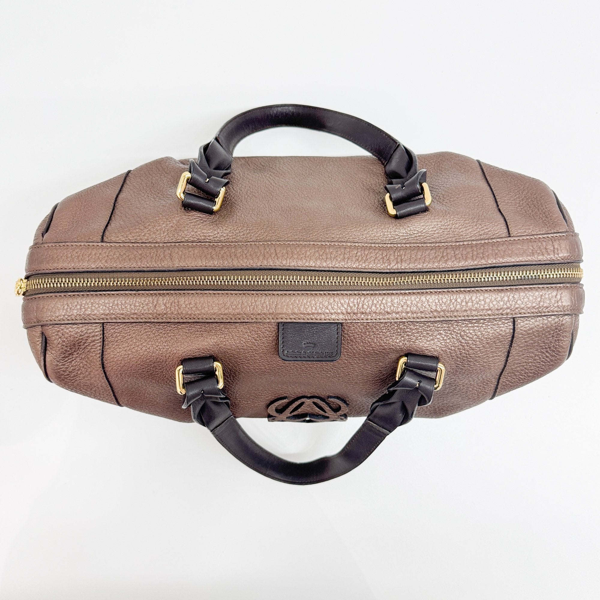 Anagram Bronz Metallic Leather Hand Bag