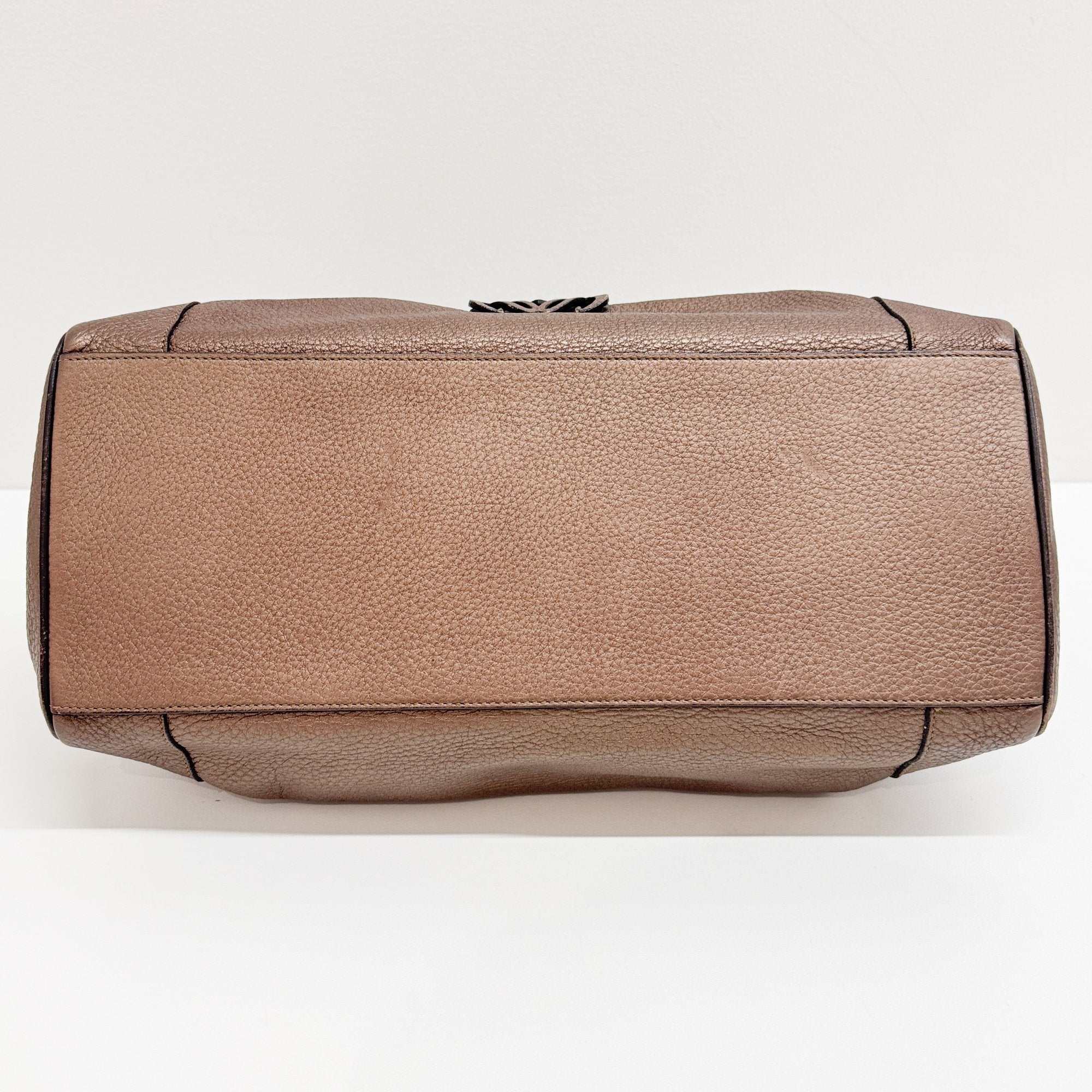 Anagram Bronz Metallic Leather Hand Bag