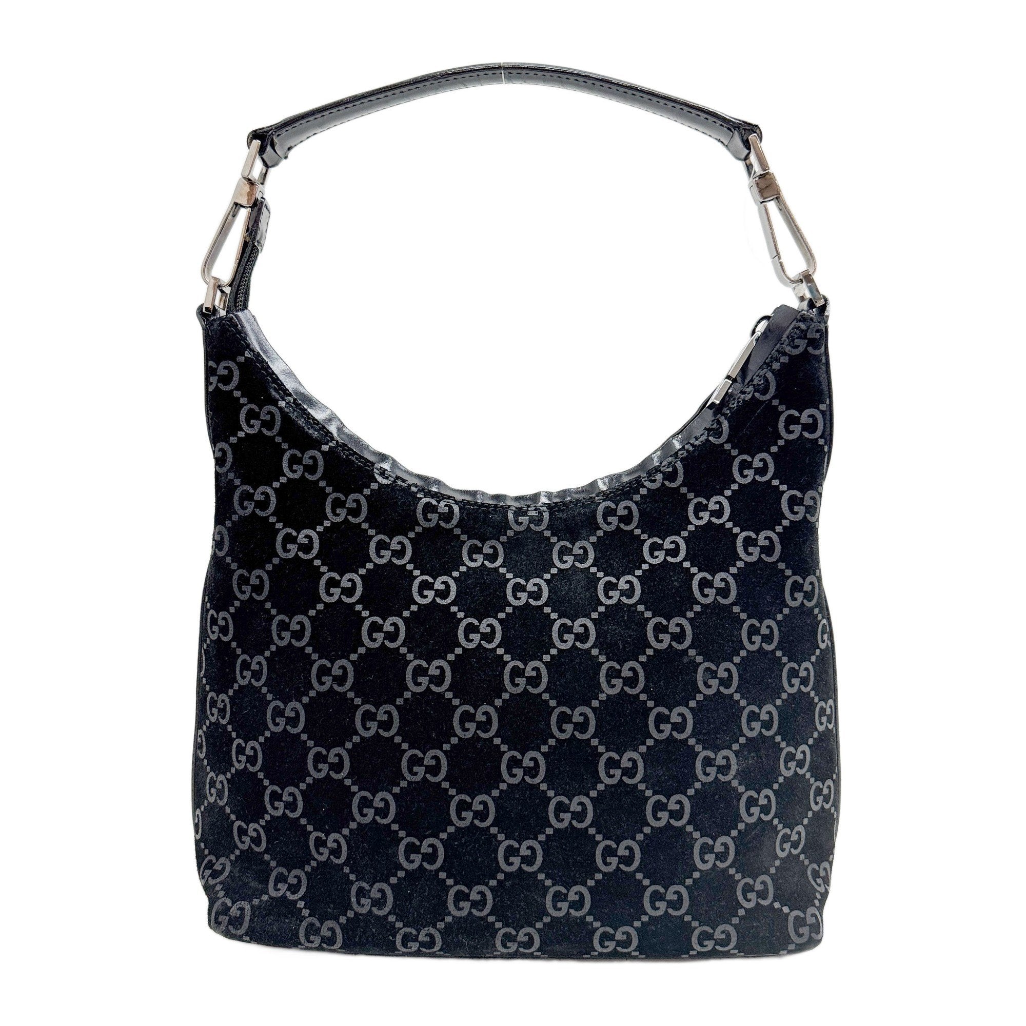 Black GG Canvas Suede Hobo Bag
