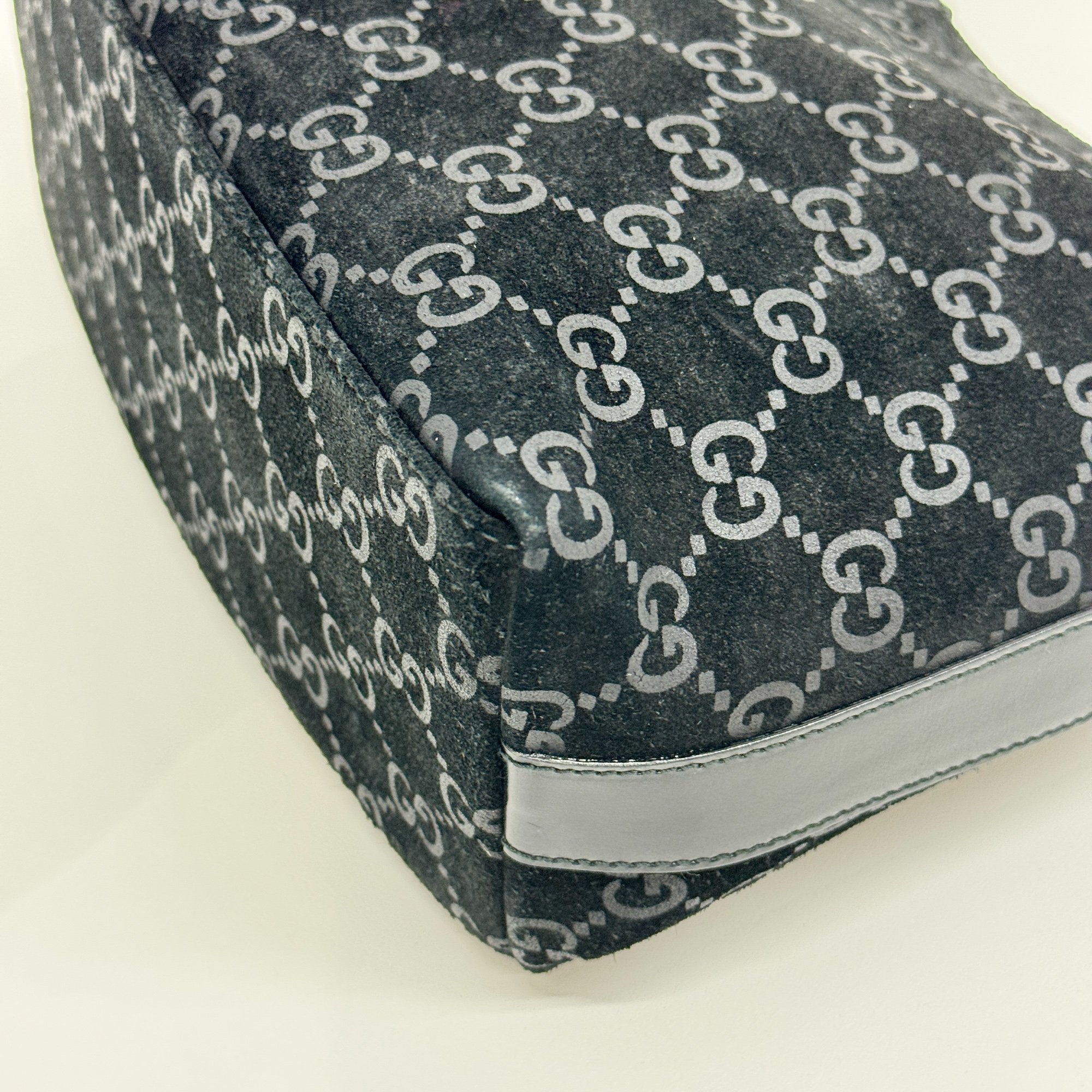 Black GG Canvas Suede Hobo Bag