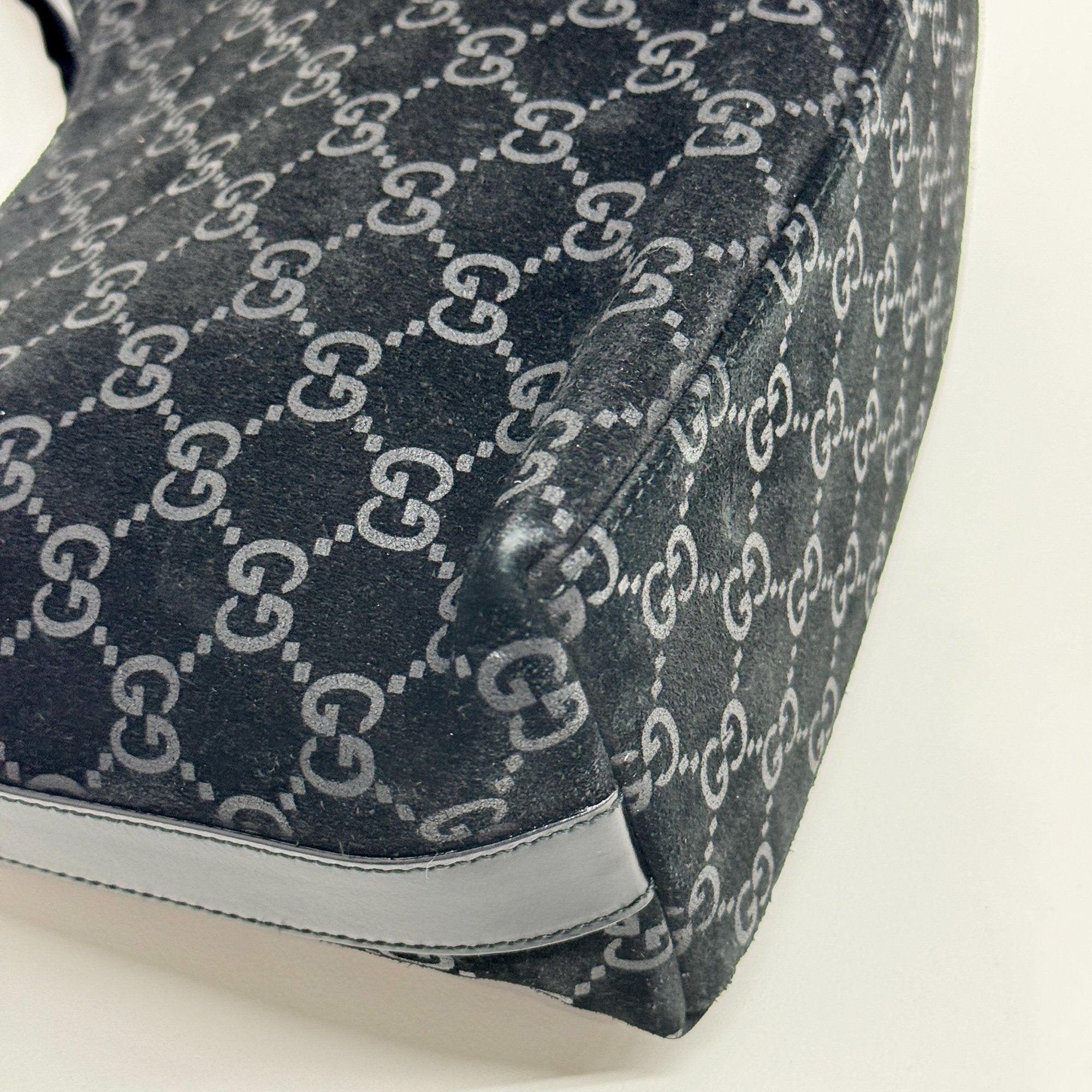 Black GG Canvas Suede Hobo Bag