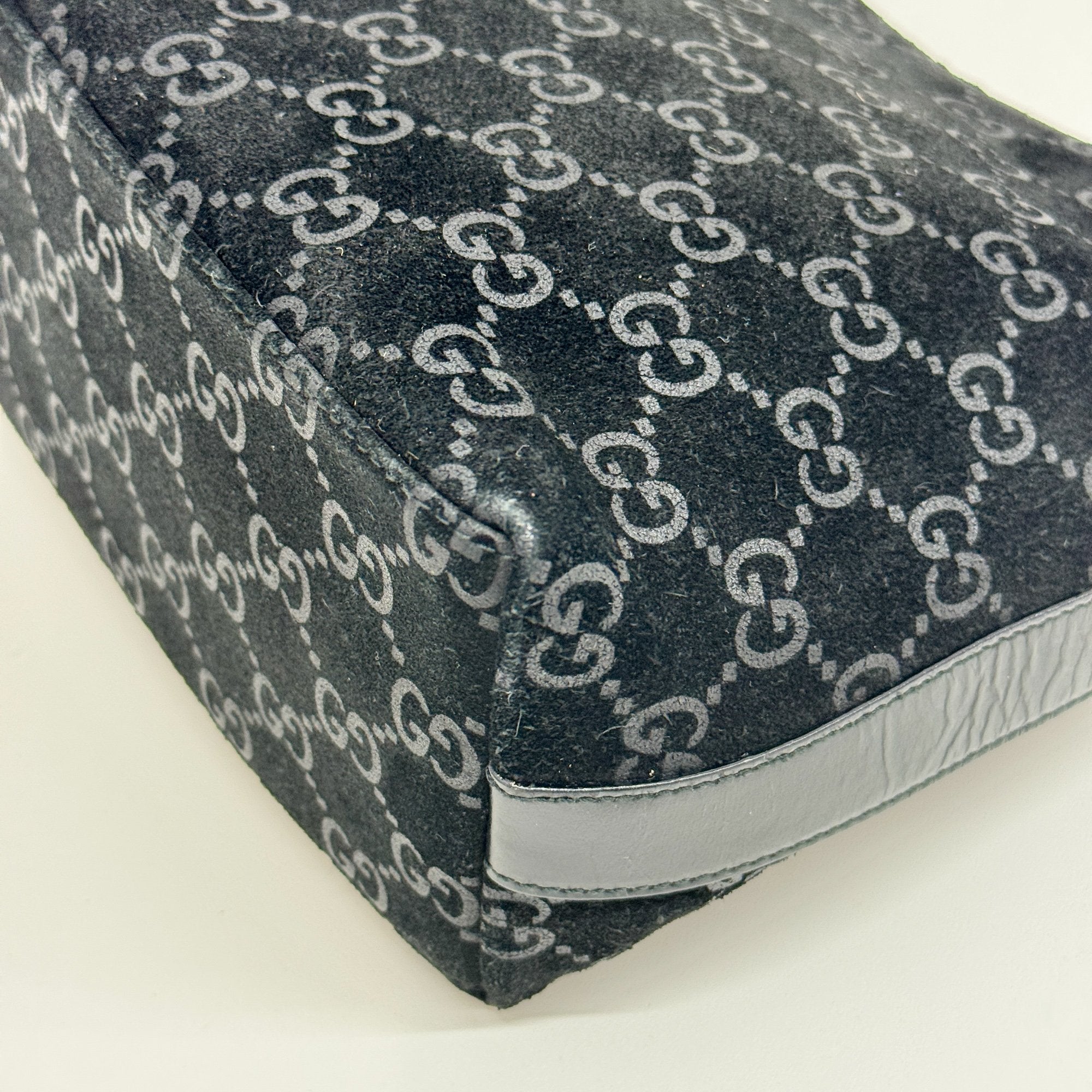 Black GG Canvas Suede Hobo Bag