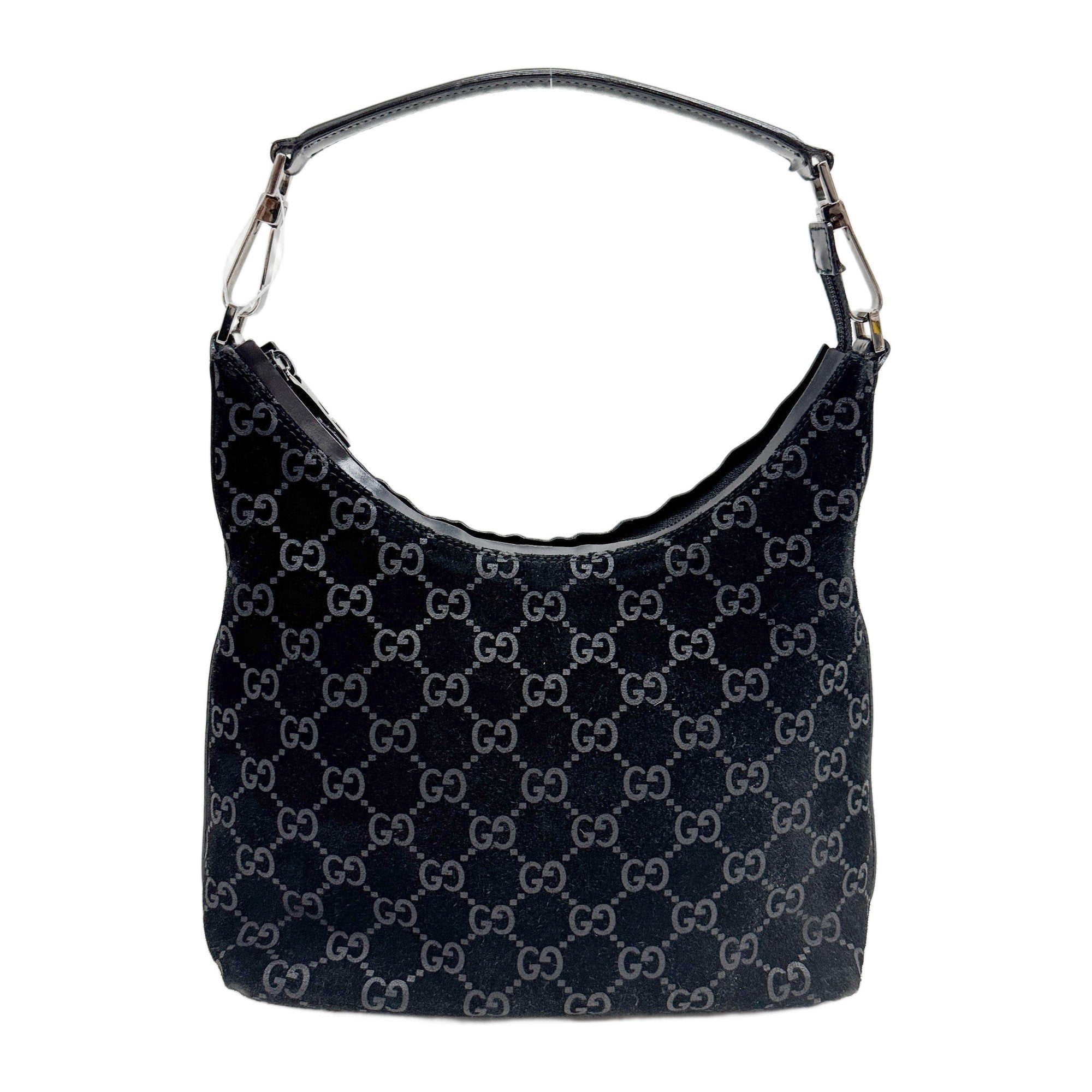 Black GG Canvas Suede Hobo Bag