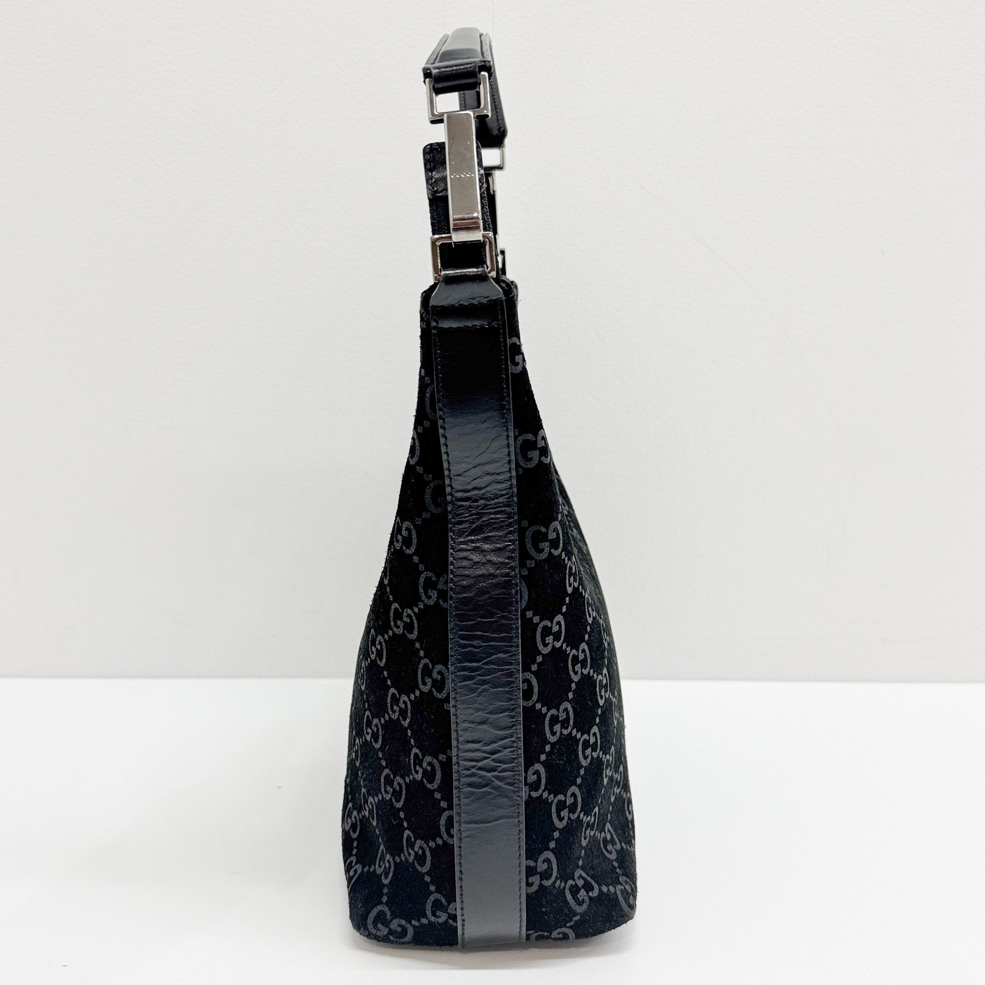 Black GG Canvas Suede Hobo Bag