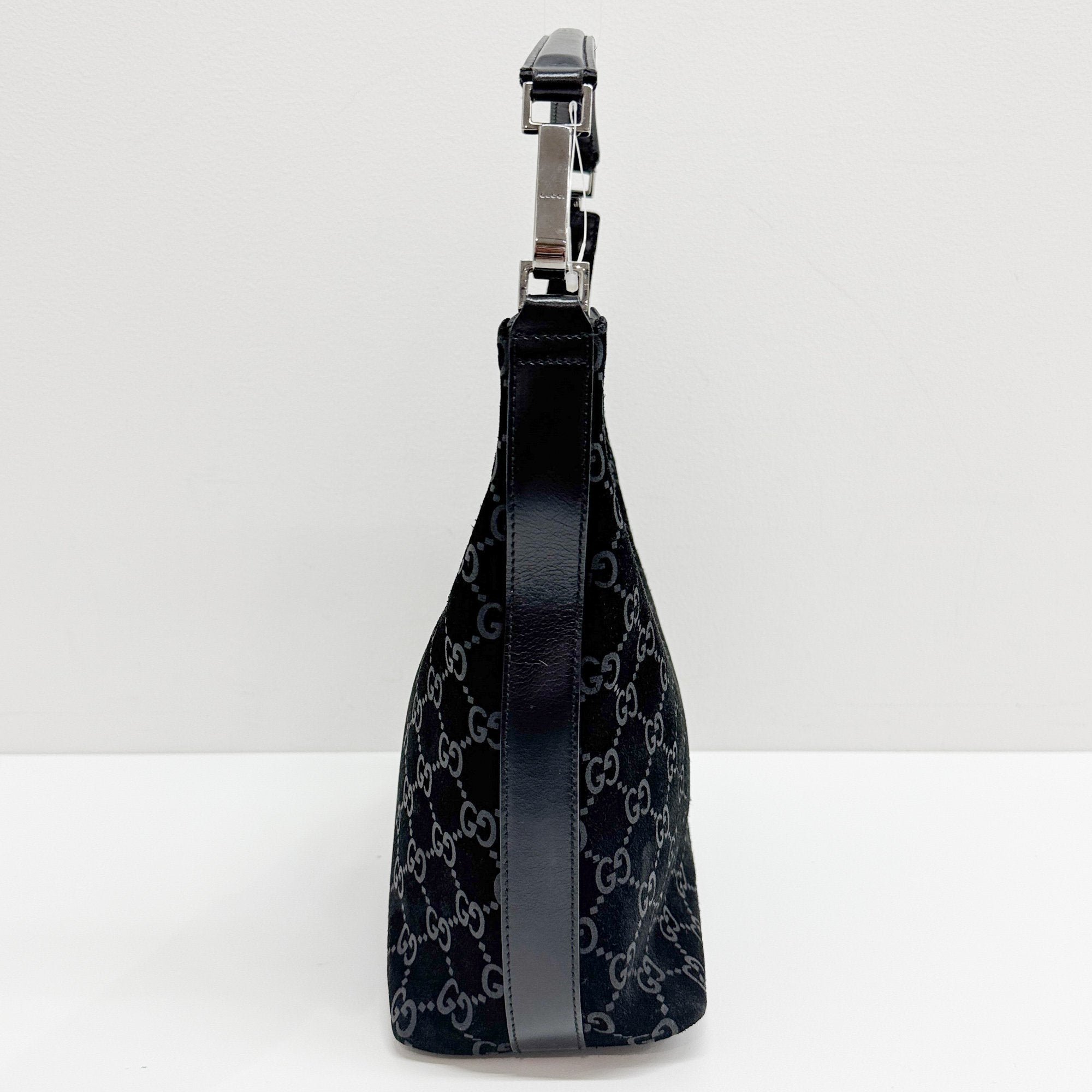 Black GG Canvas Suede Hobo Bag