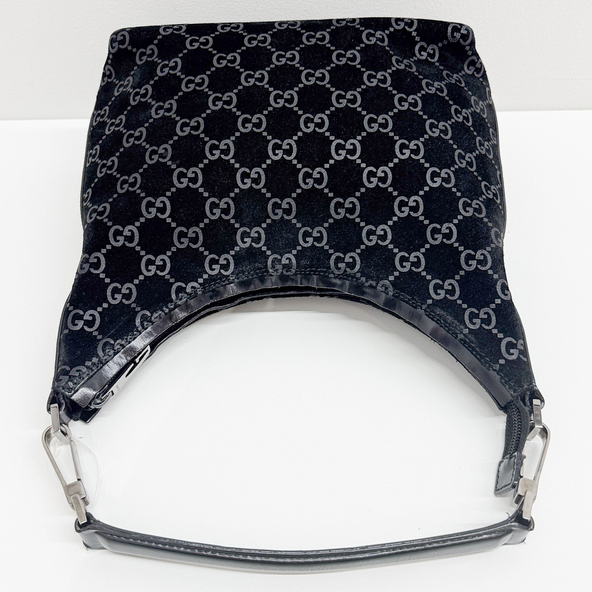 Black GG Canvas Suede Hobo Bag