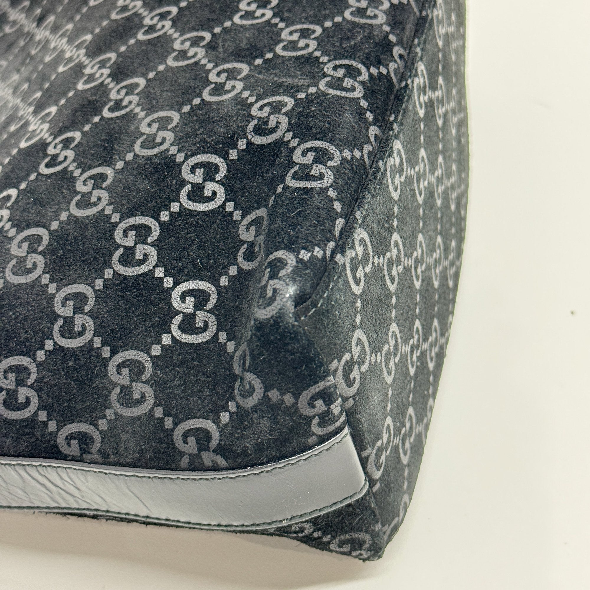 Black GG Canvas Suede Hobo Bag