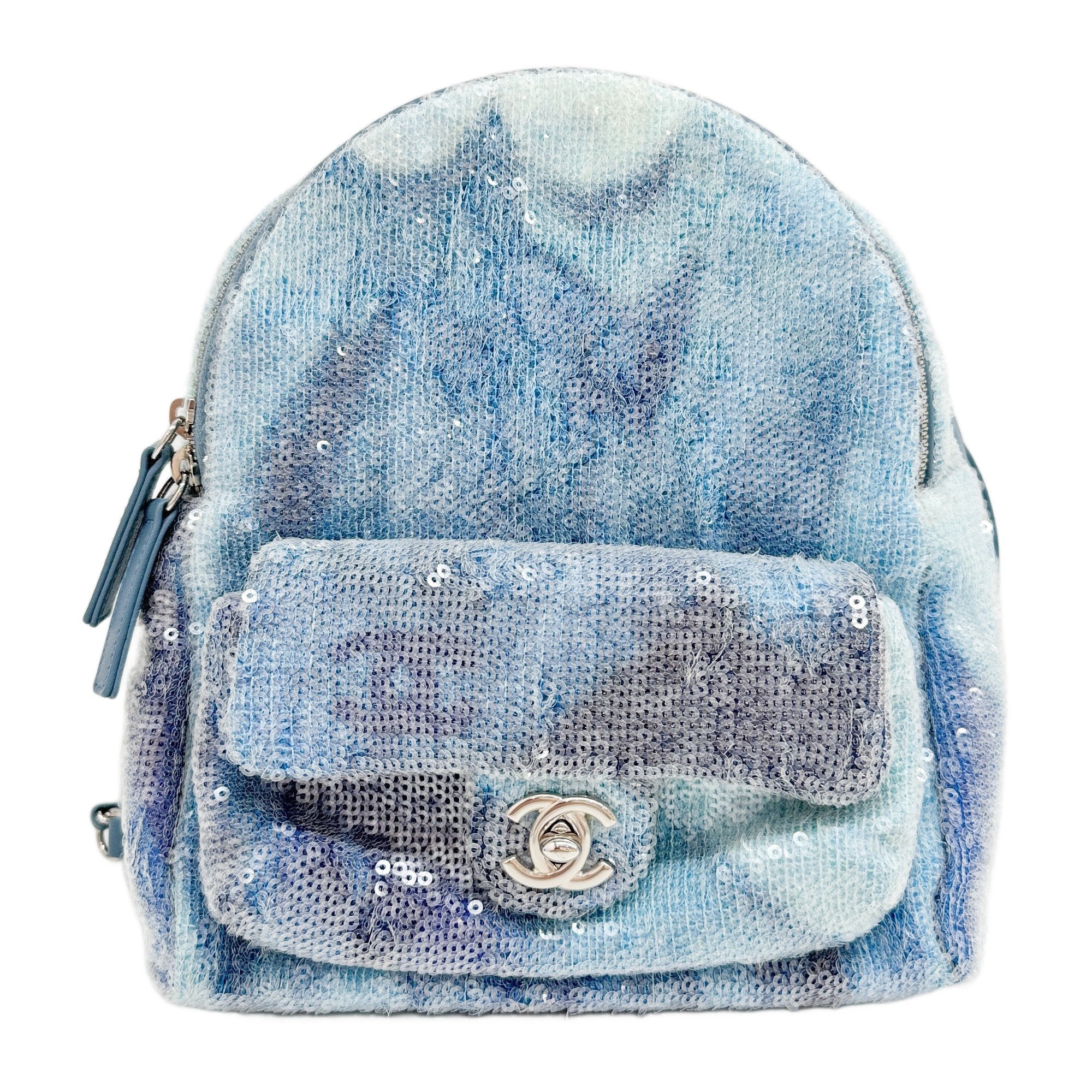 Waterfall Sequin Blue Leather Mini Backpack