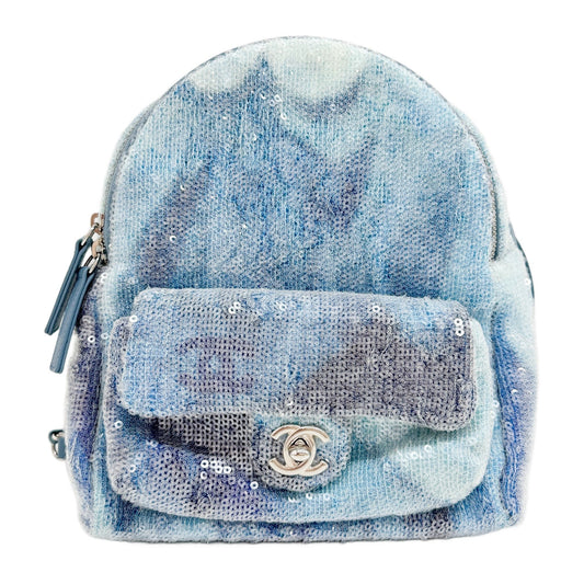 Waterfall Sequin Blue Leather Mini Backpack