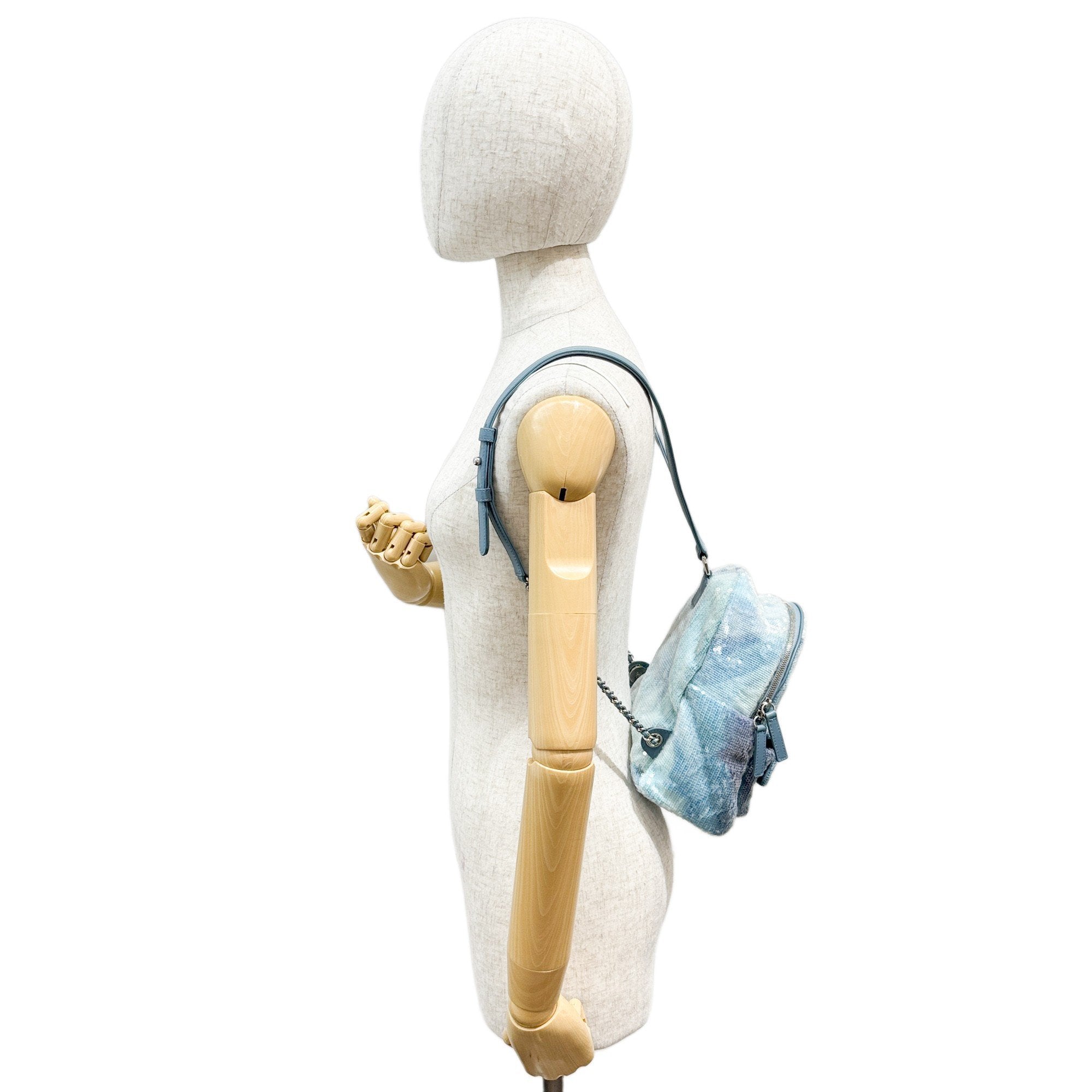 Waterfall Sequin Blue Leather Mini Backpack