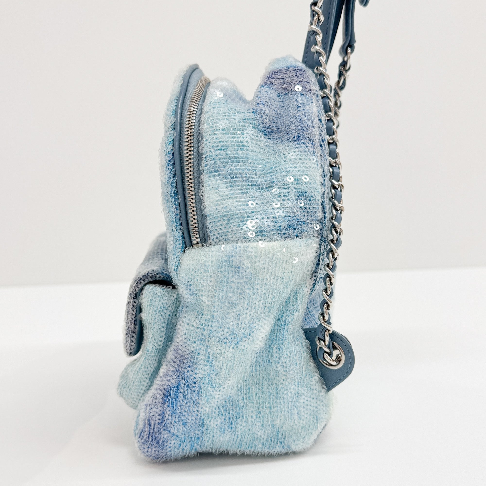 Waterfall Sequin Blue Leather Mini Backpack