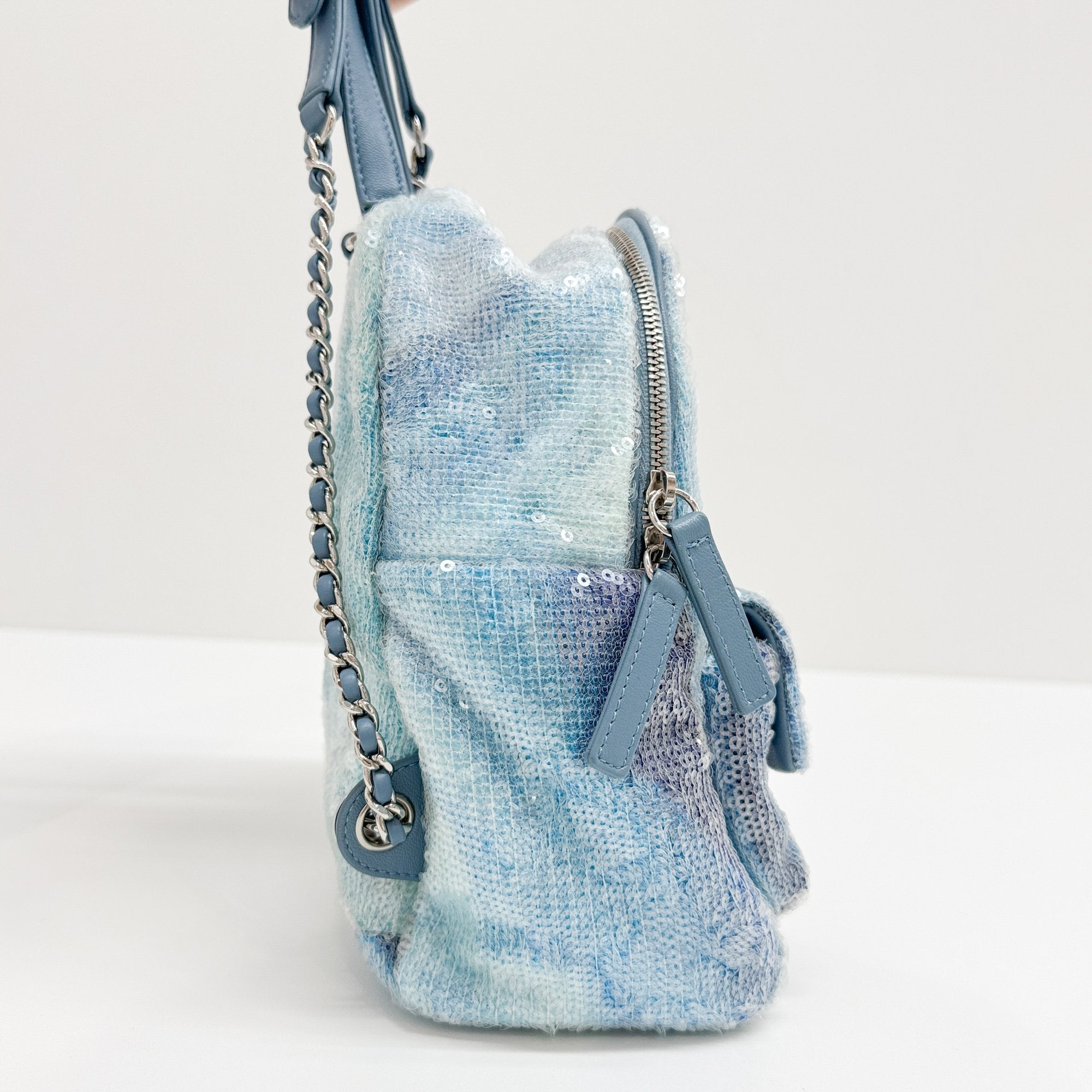 Waterfall Sequin Blue Leather Mini Backpack