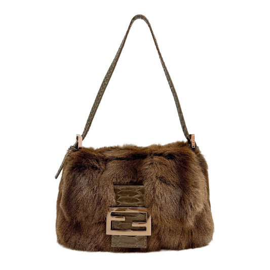 Mini Mamma Baguette Brown Fur Shoulder Bag