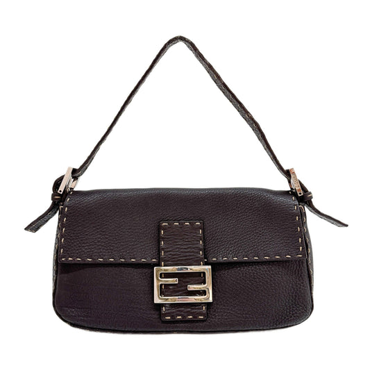 Baguette Dark Brown Leather Shoulder Bag