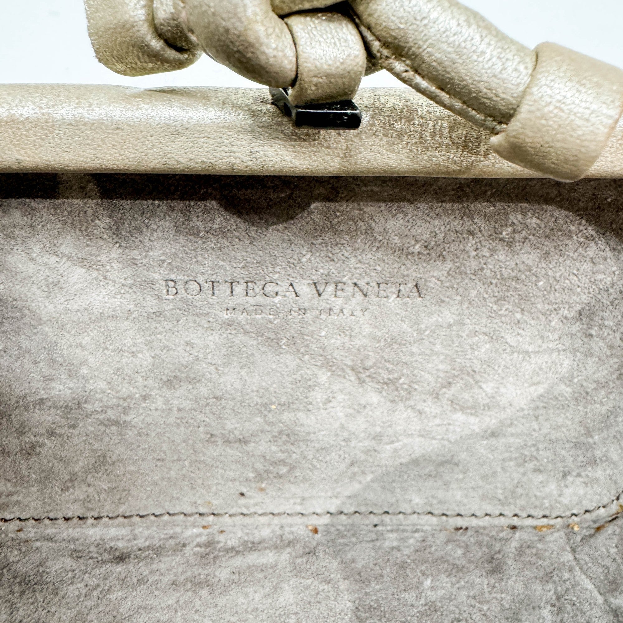 Knot Intrecciato Beige Leather Clutch Bag