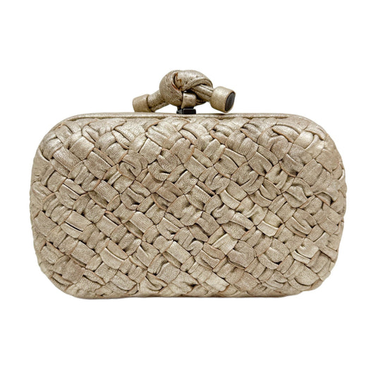 Knot Intrecciato Beige Leather Clutch Bag