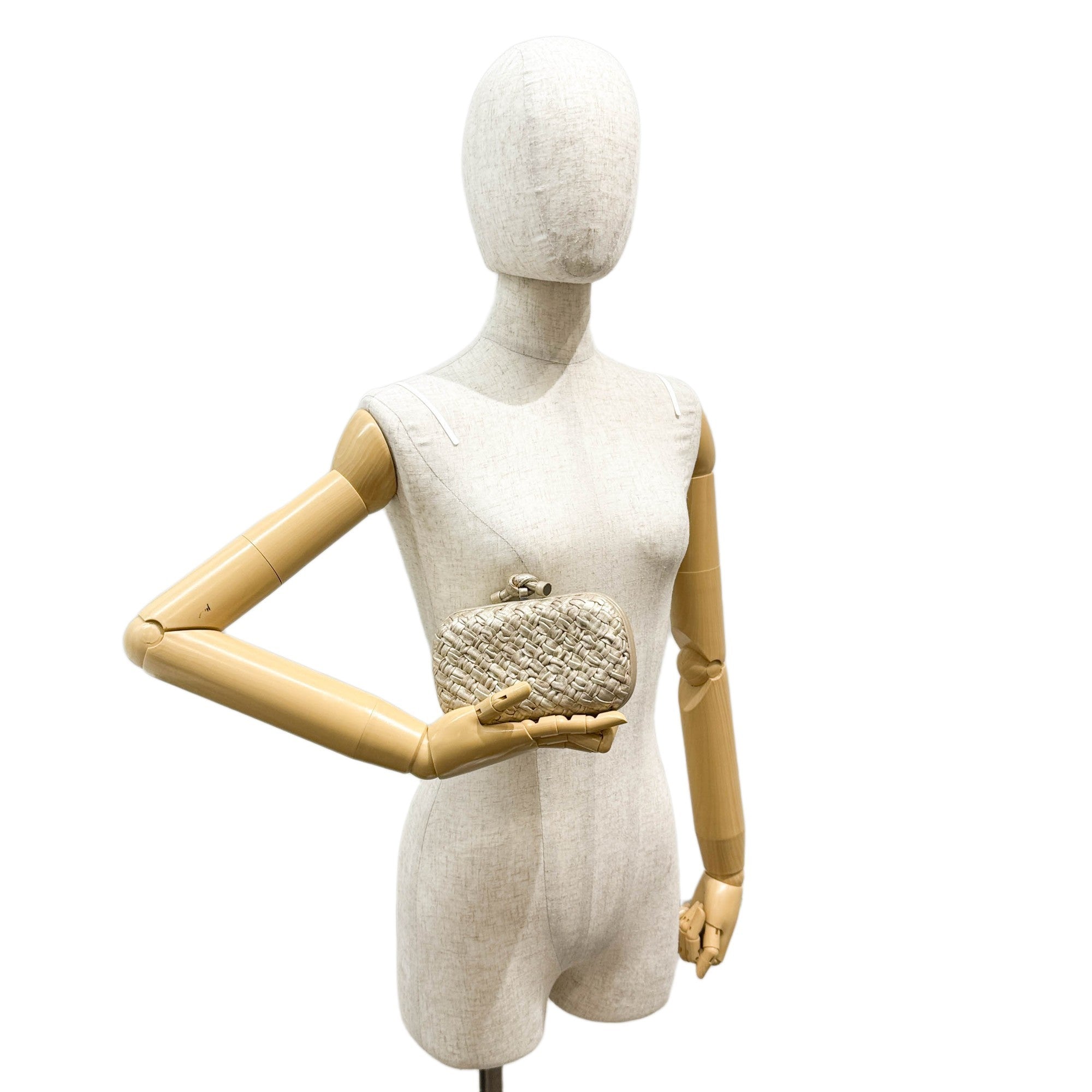 Knot Intrecciato Beige Leather Clutch Bag