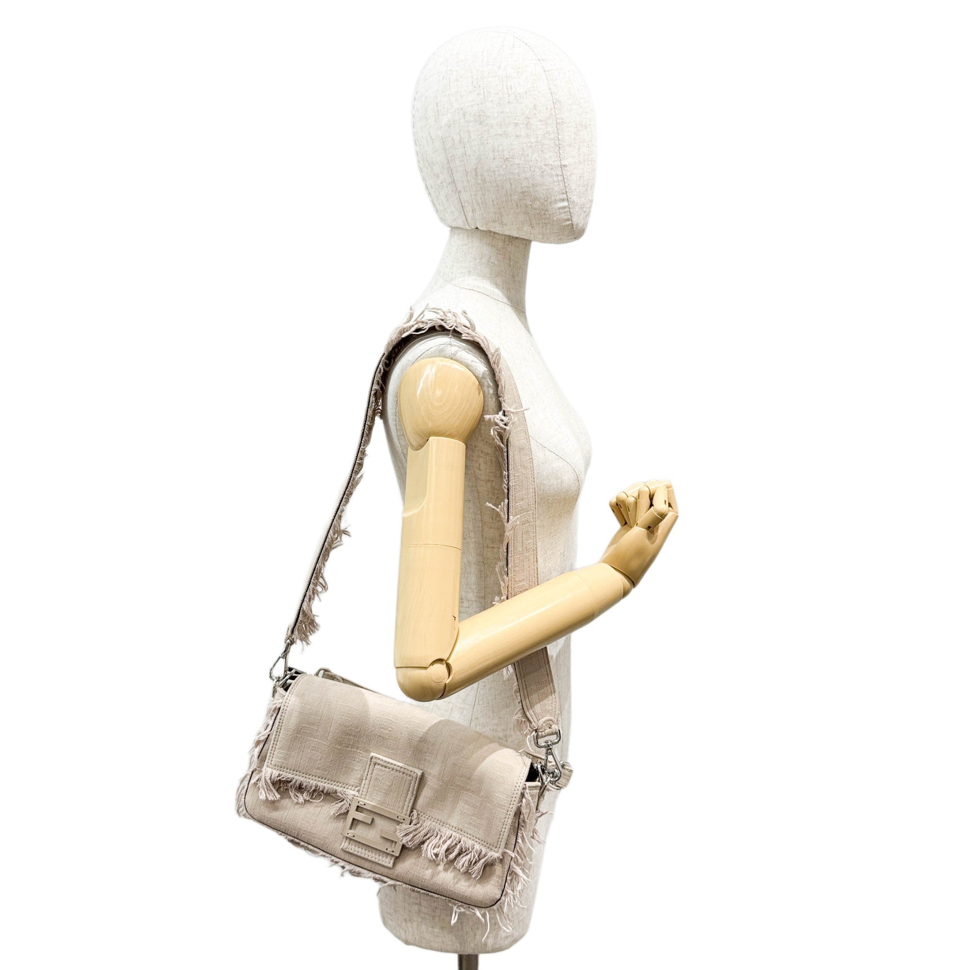 Baguette Fringe Sand Cotton Two Way Bag