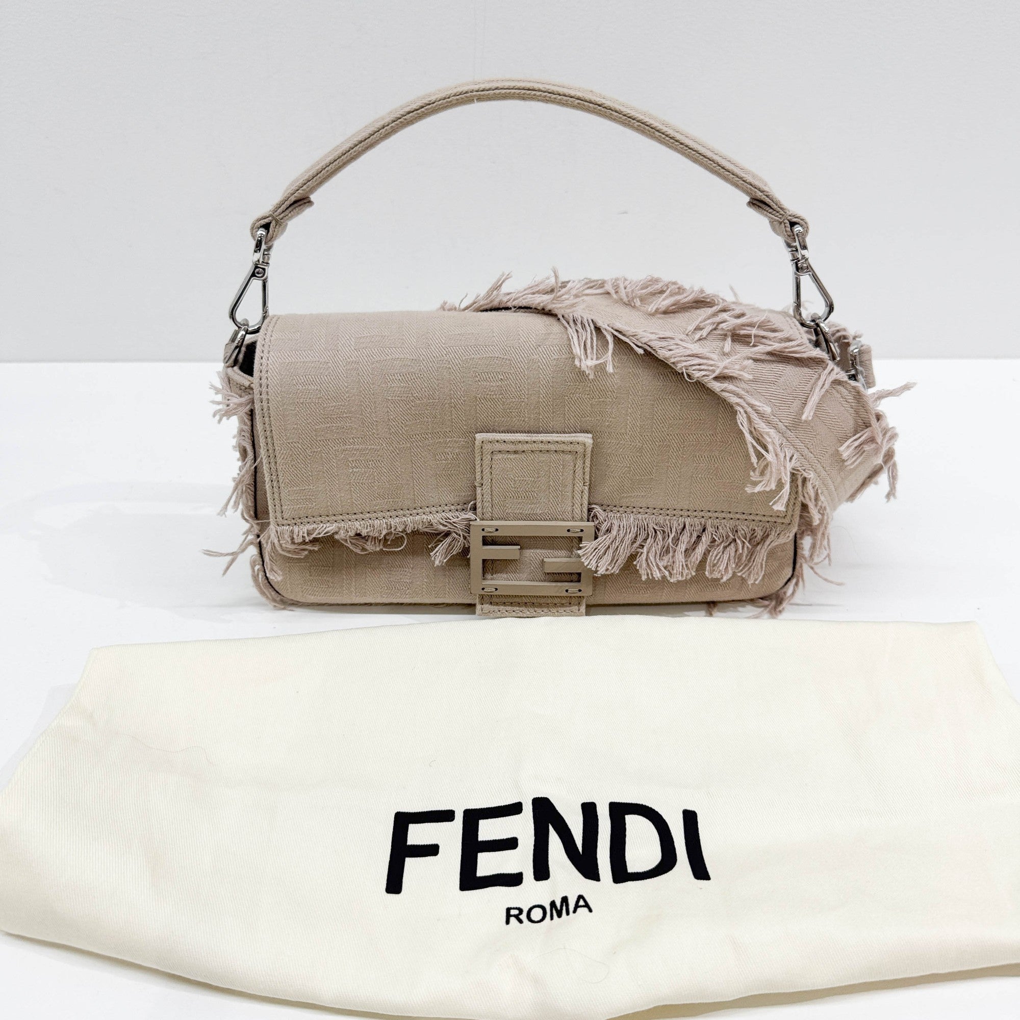 Baguette Fringe Sand Cotton Two Way Bag