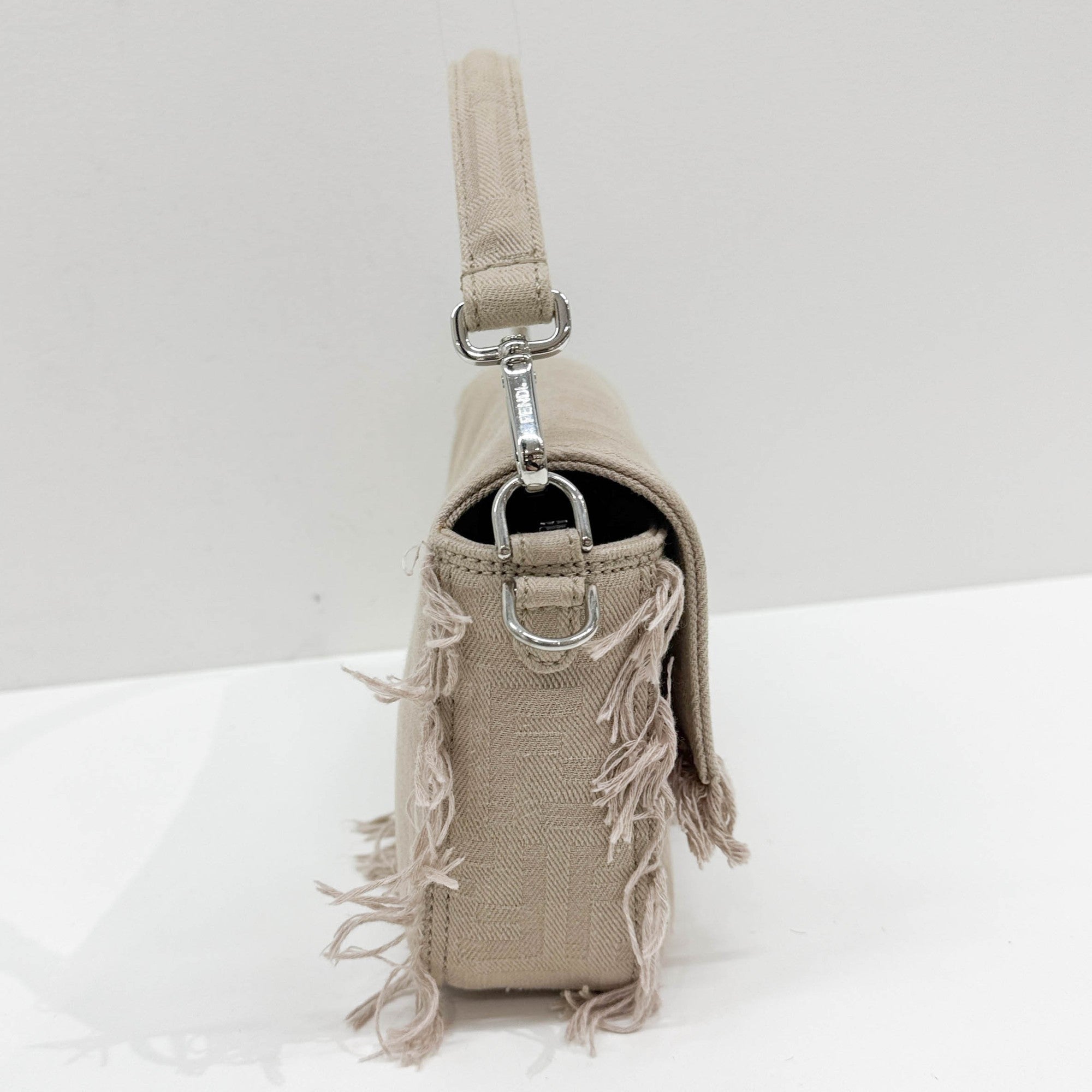 Baguette Fringe Sand Cotton Two Way Bag