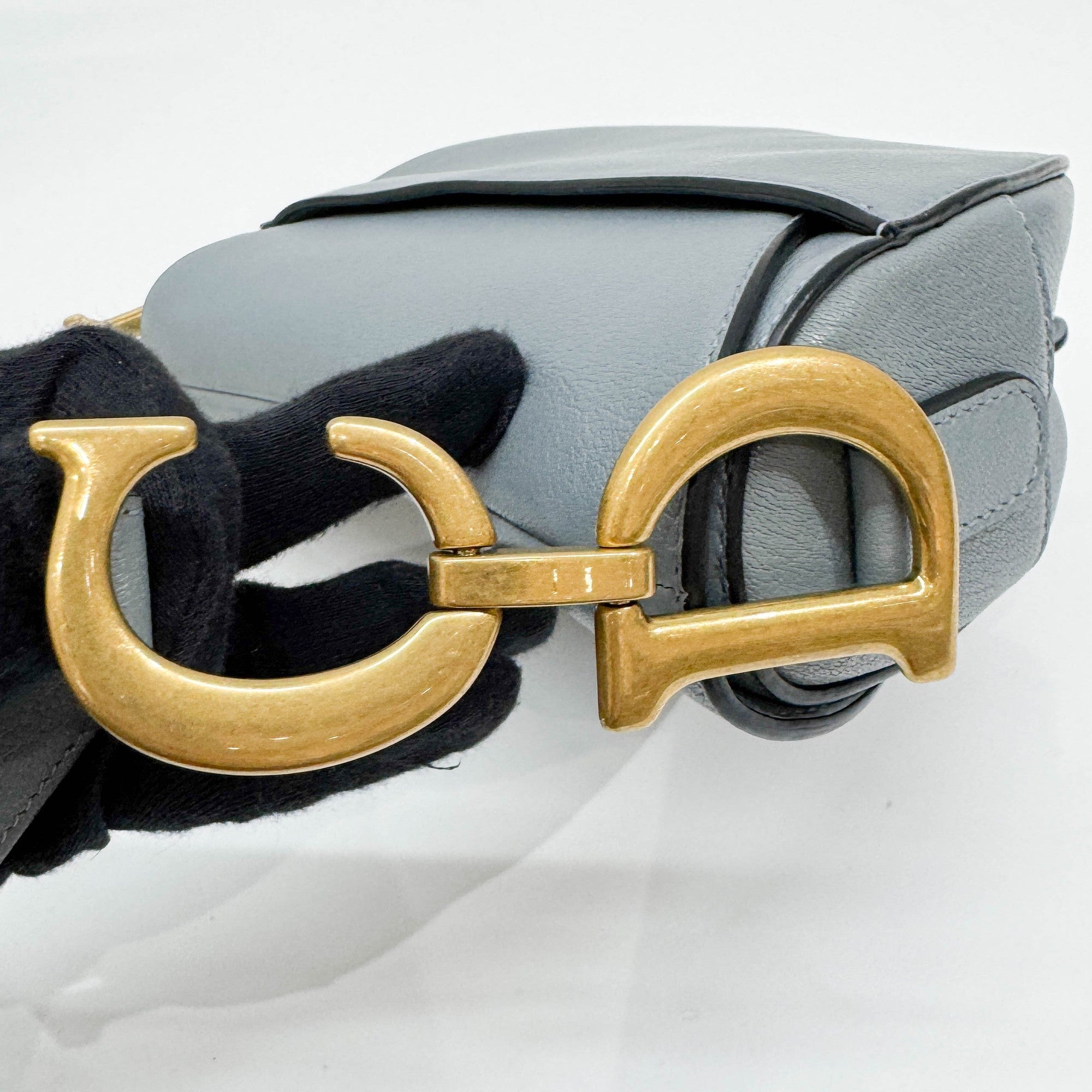 Saddle Powder Blue Leather Shoulder Bag