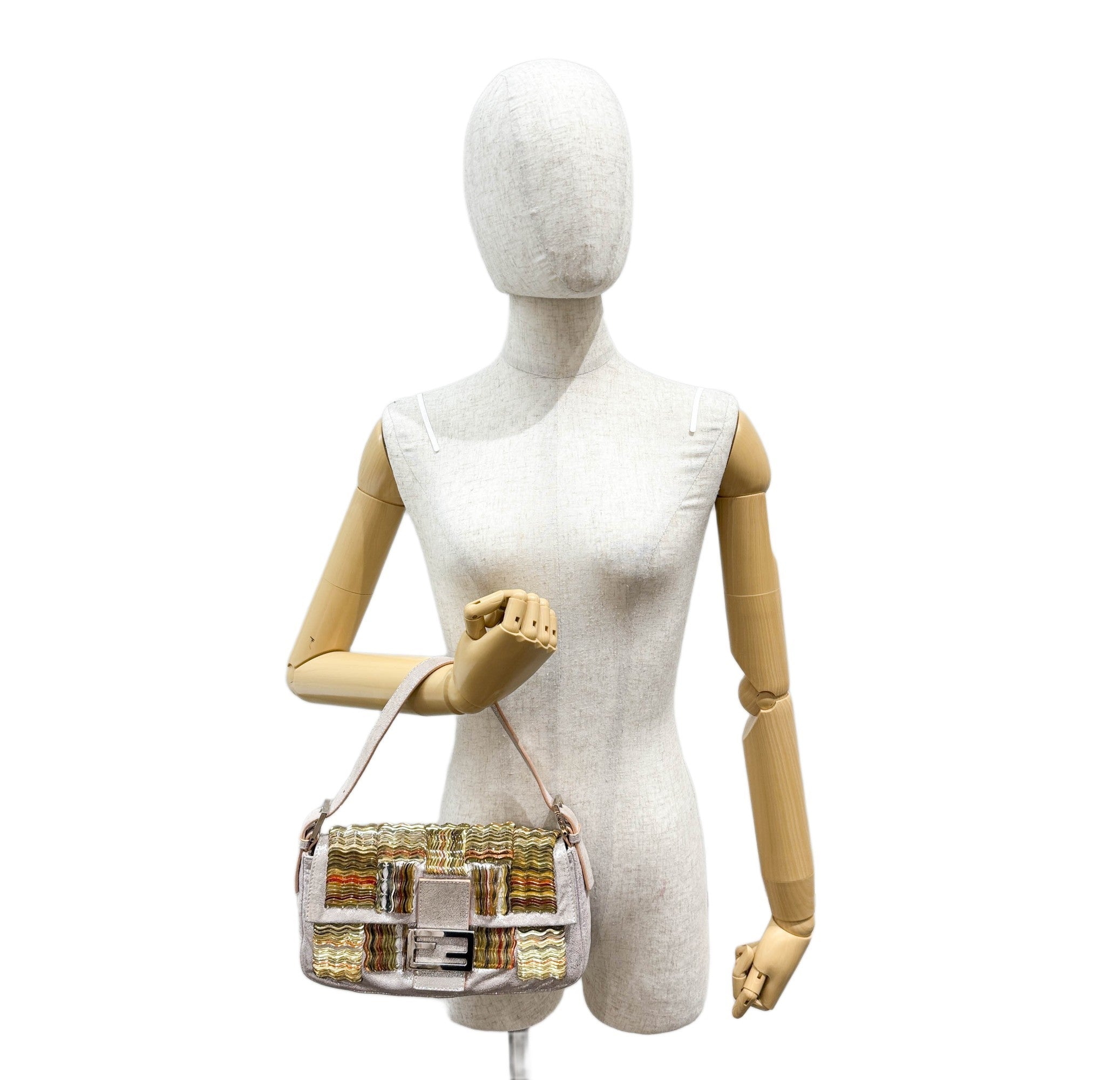 Baguette Embellished Metallics Silver Leather Shoulder Bag