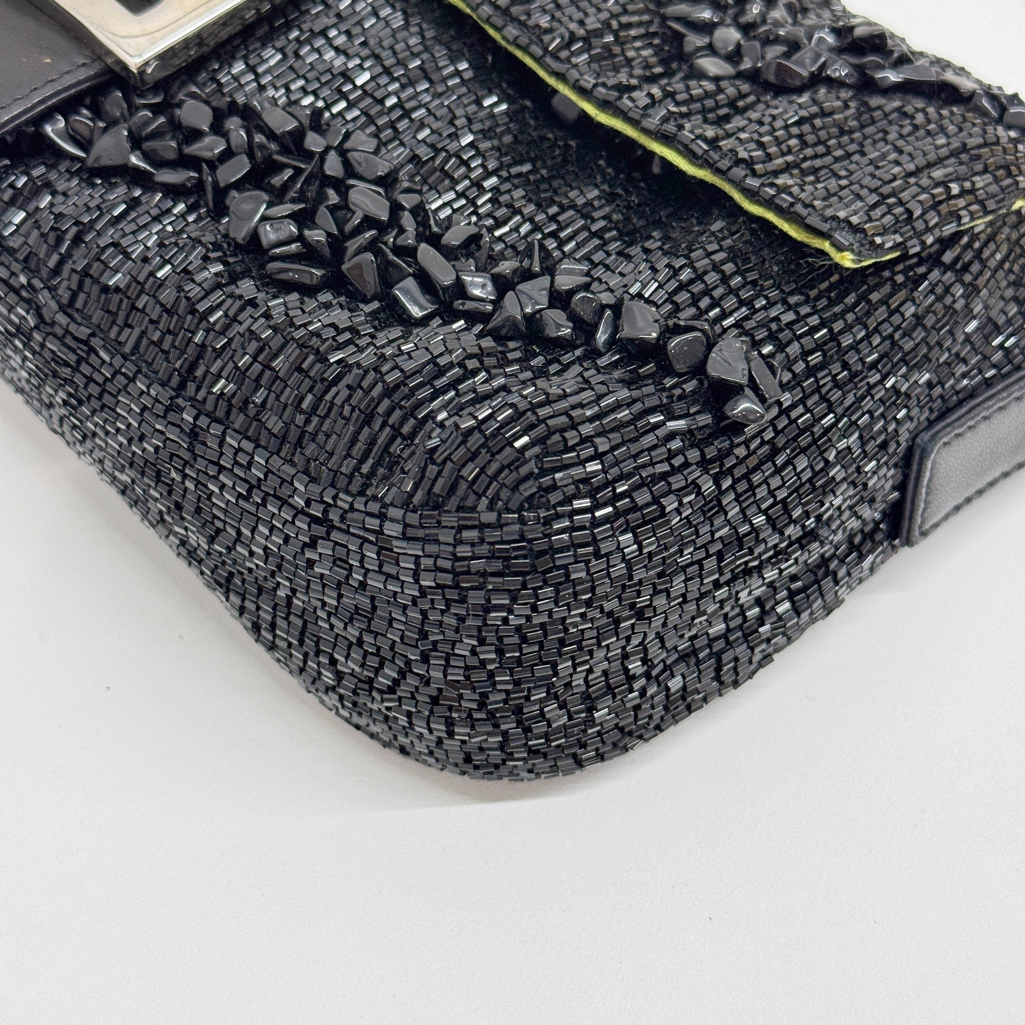 Baguette Black Beaded Shoulder Bag