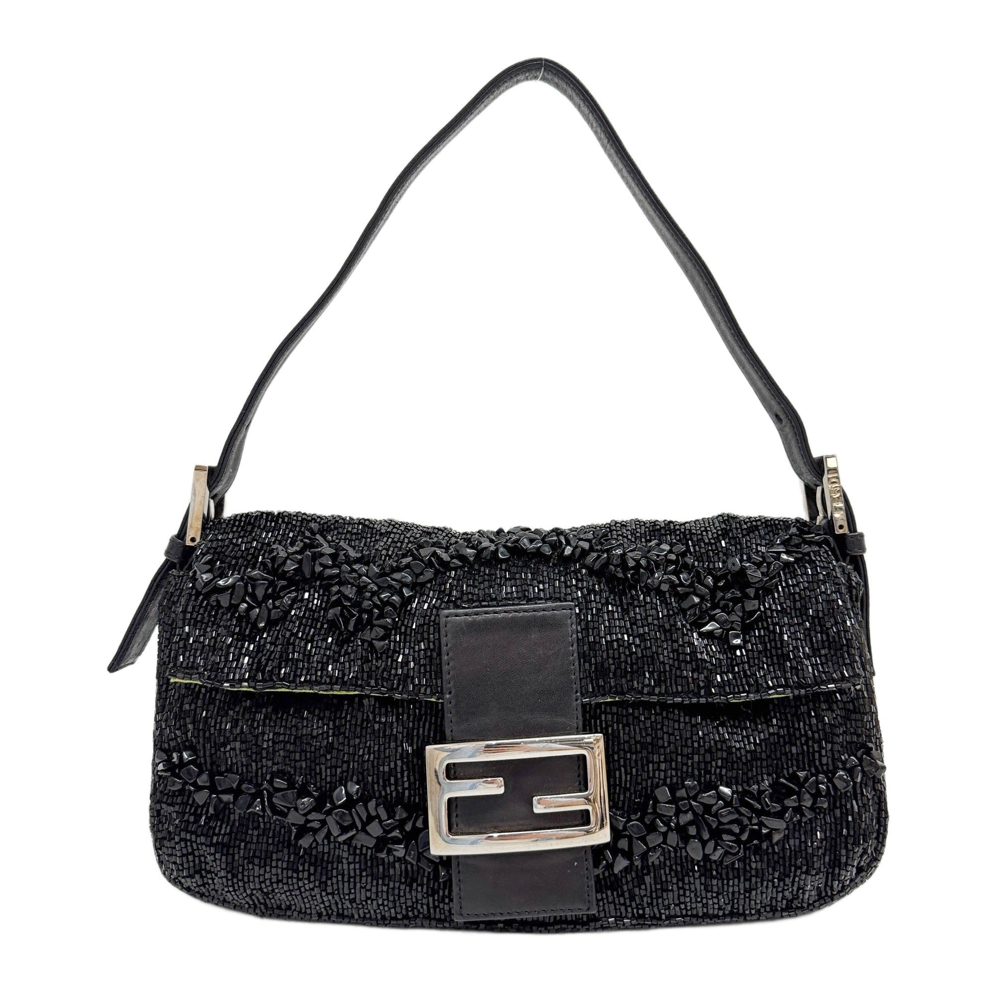 Baguette Black Beaded Shoulder Bag