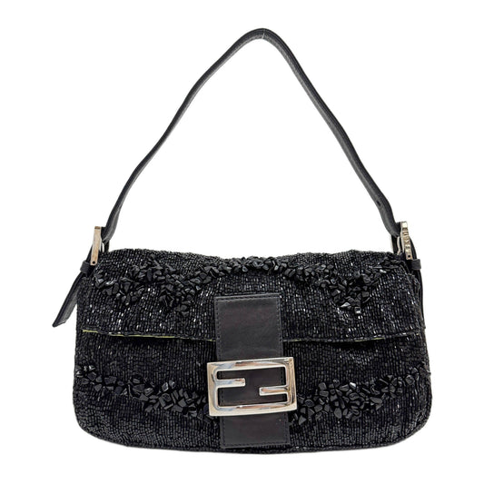 Baguette Black Beaded Shoulder Bag