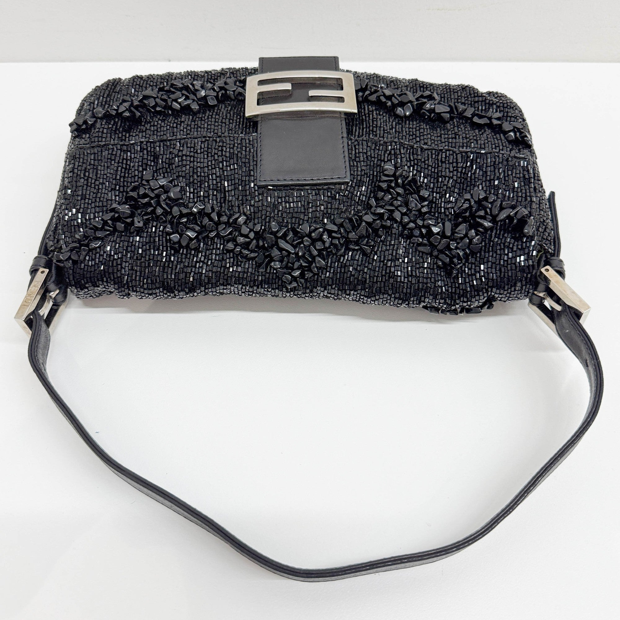 Baguette Black Beaded Shoulder Bag