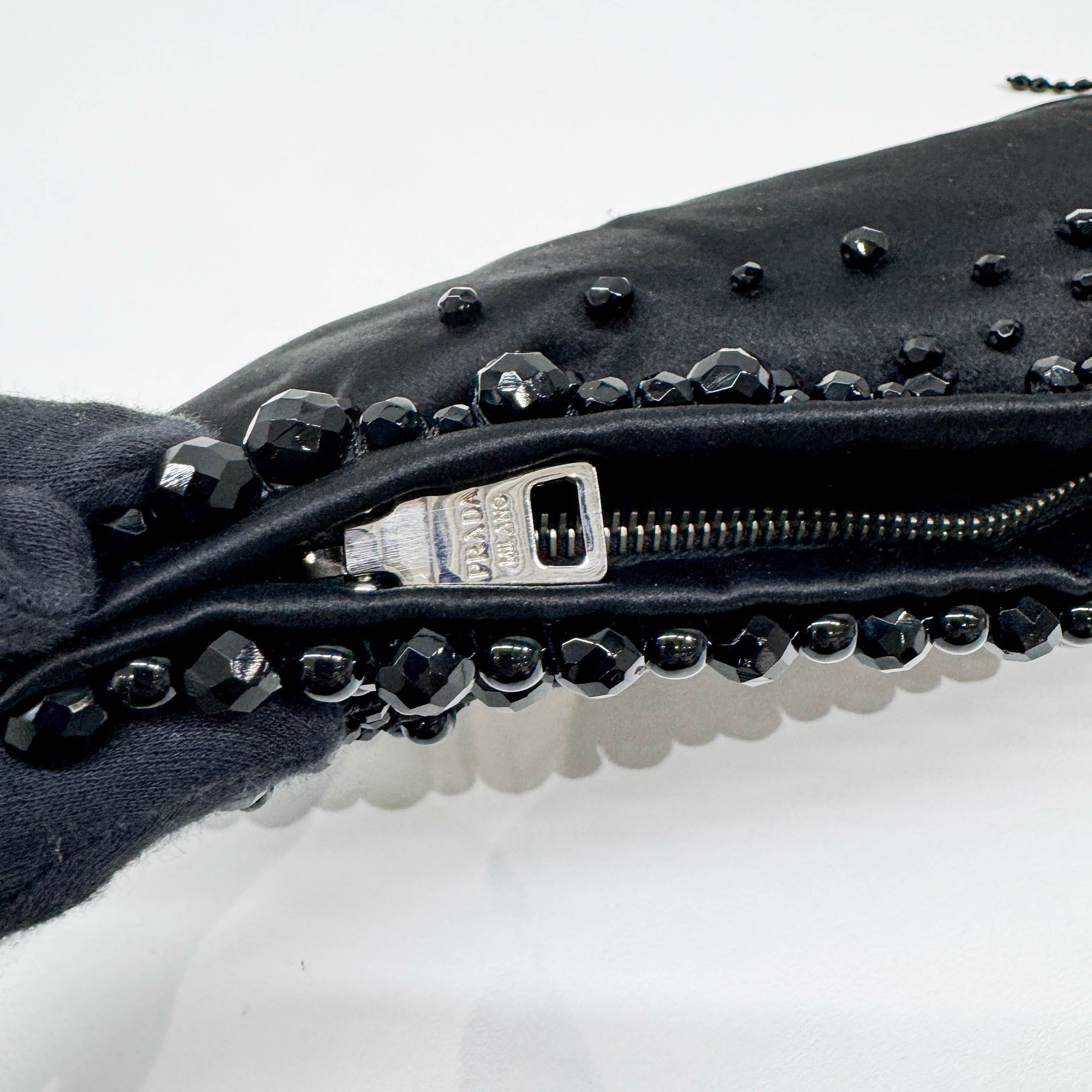 Black Beaded Fringe Satin Clutch