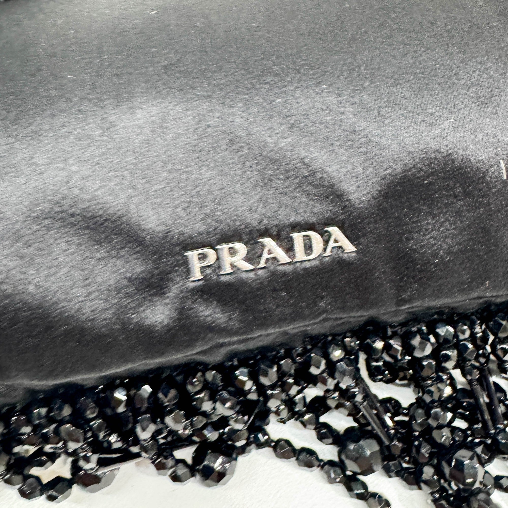 Black Beaded Fringe Satin Clutch