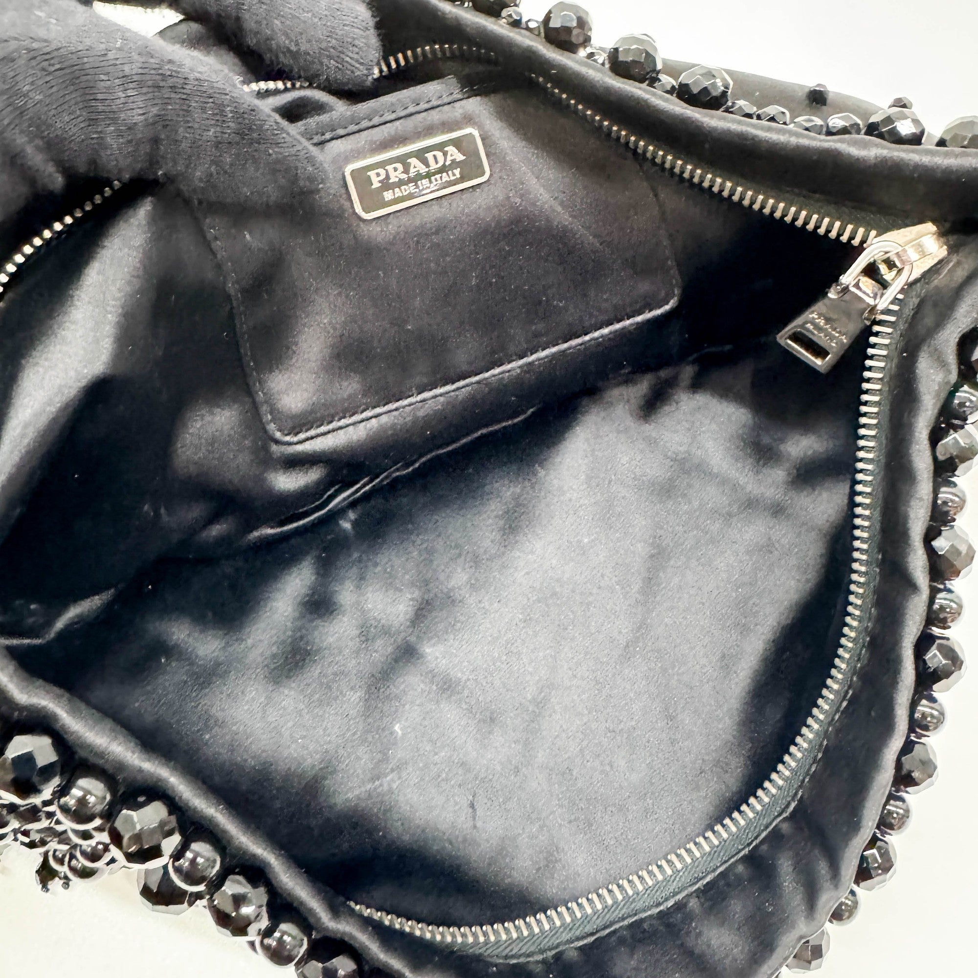 Black Beaded Fringe Satin Clutch