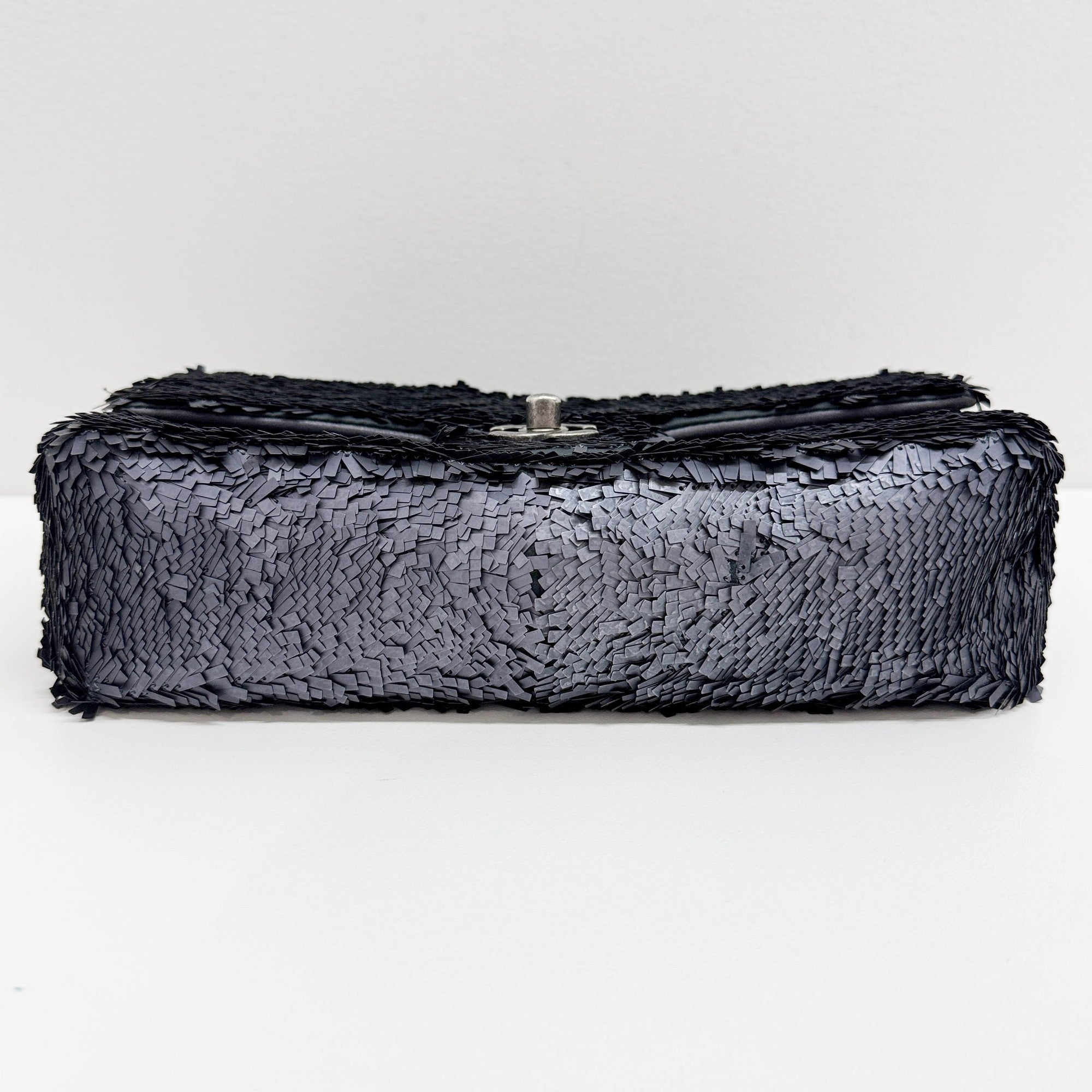 Classic Flap Gunmetal Gray Sequin Shoulder Bag